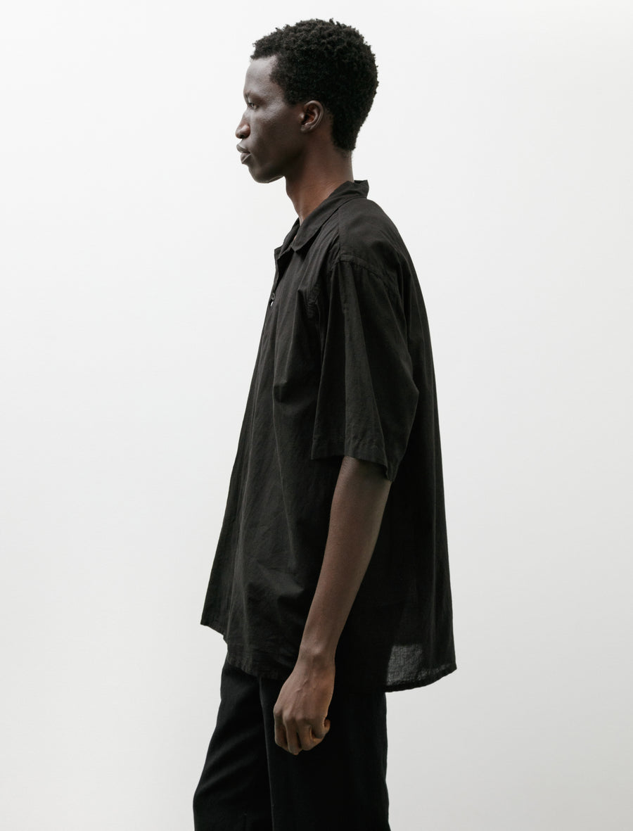 Khadi Cotton Short Sleeve Open Collar Shirt Black - Image 3