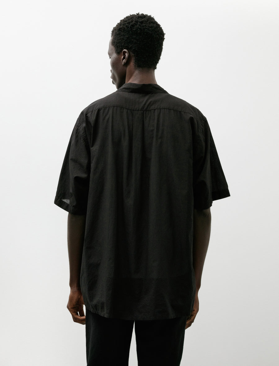 Khadi Cotton Short Sleeve Open Collar Shirt Black - Image 2