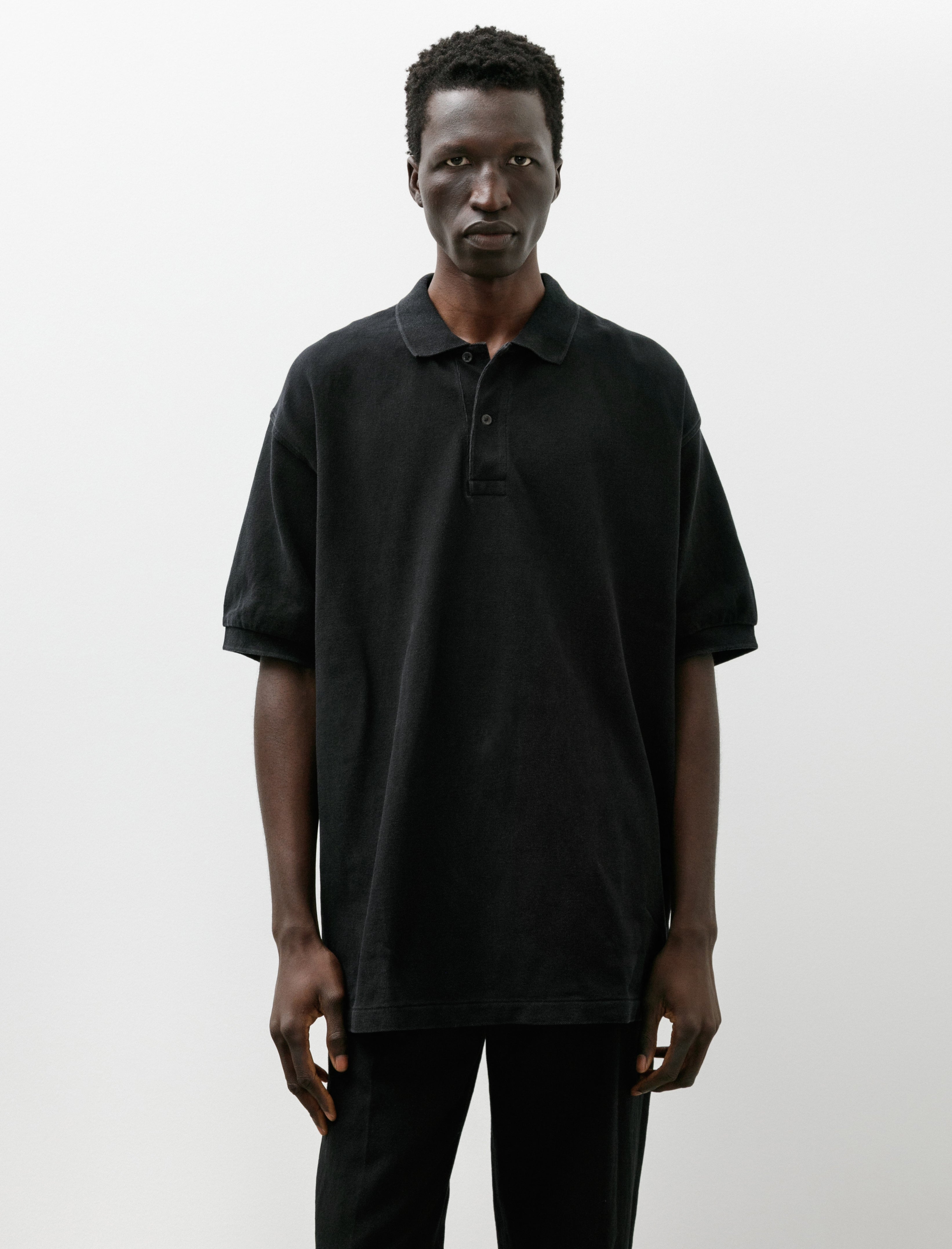 Comoli Pique Short Sleeve Polo Shirt Black