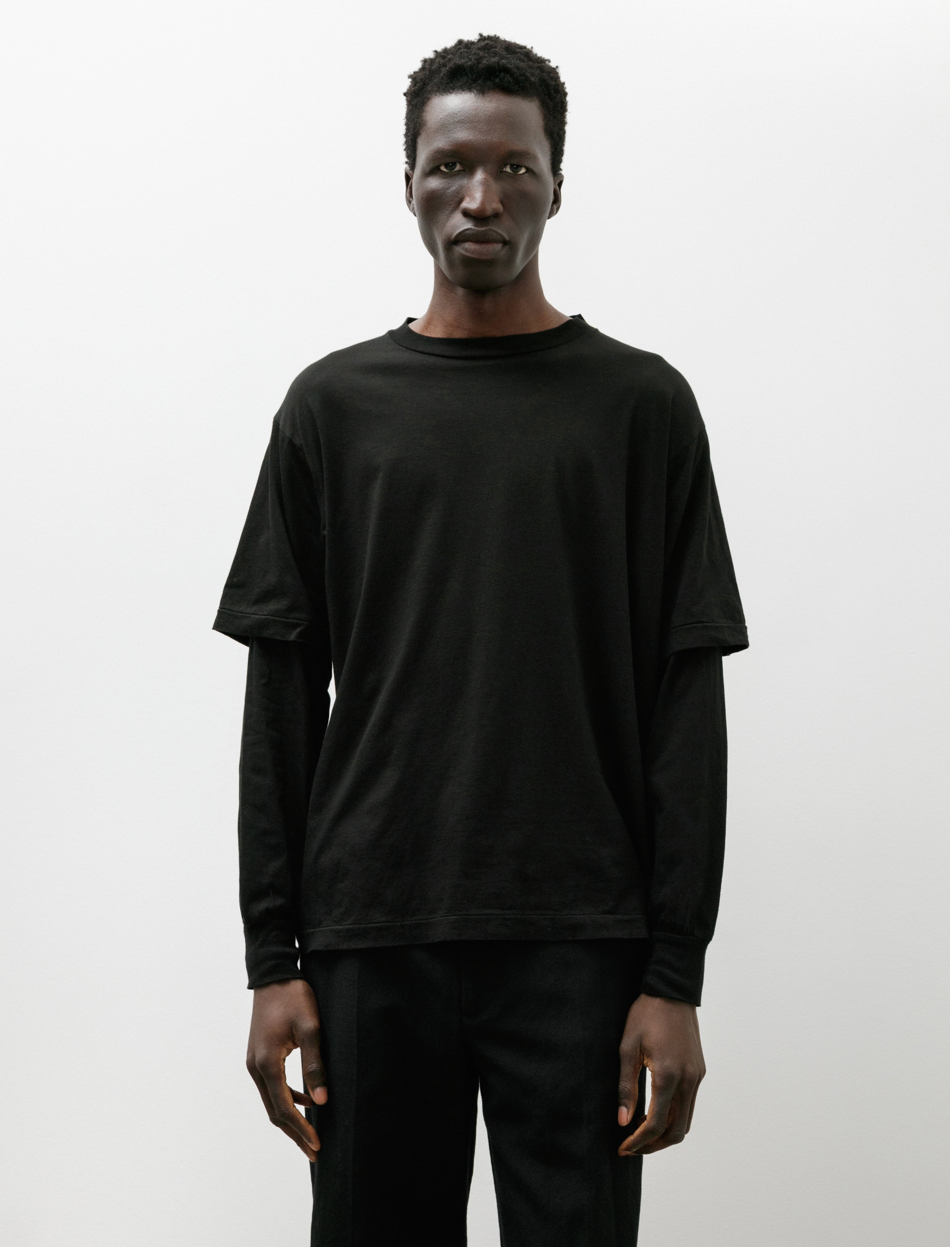 Comoli Thin Cotton Layered T-Shirt Black