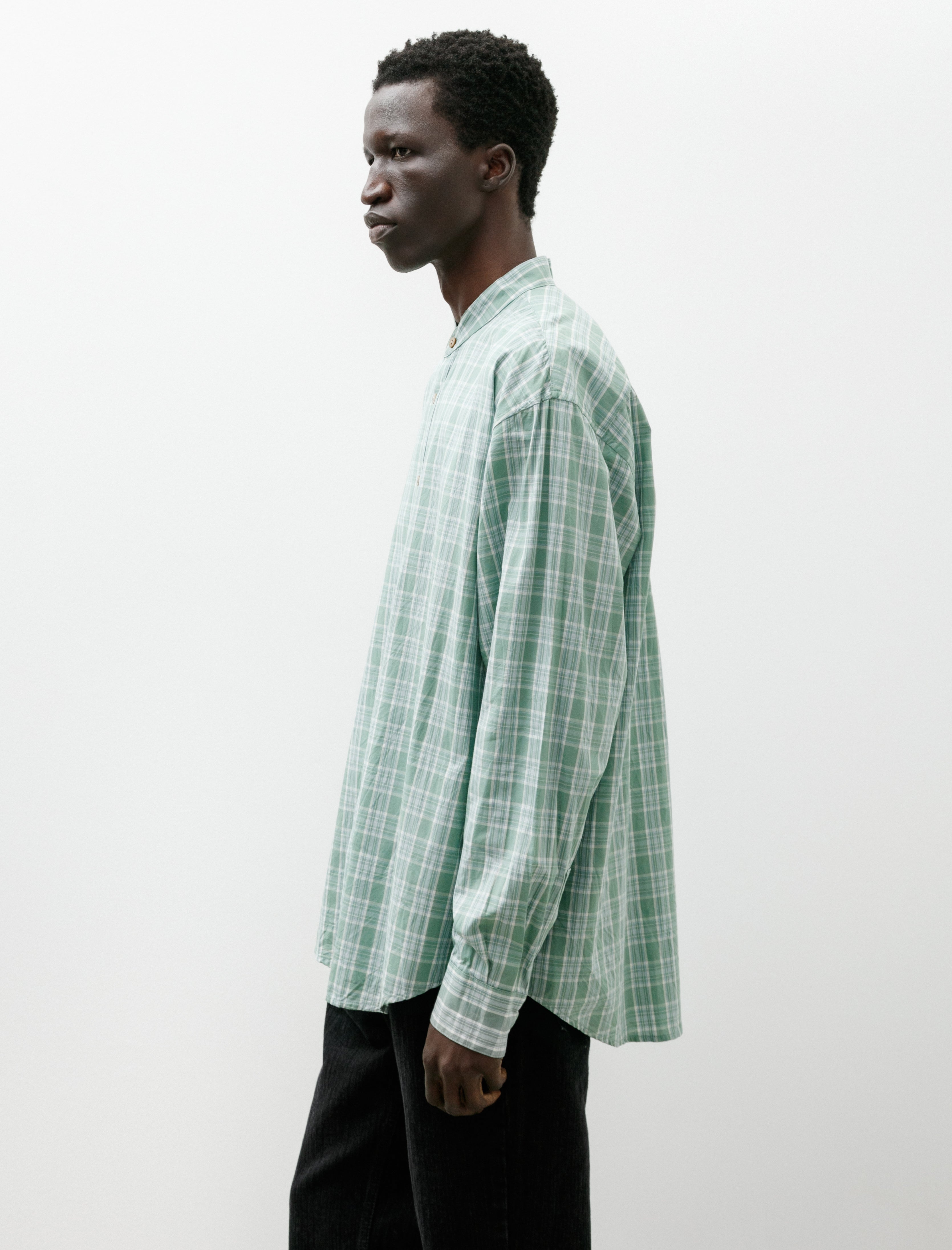 Blackbird Band Collar Shirt Green Check