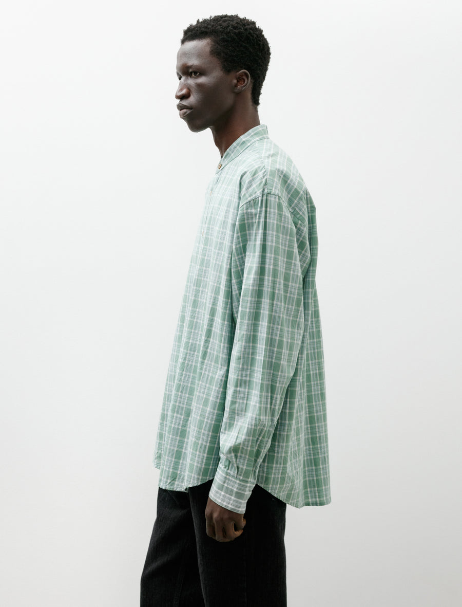 Band Collar Shirt Green Check - Image 3