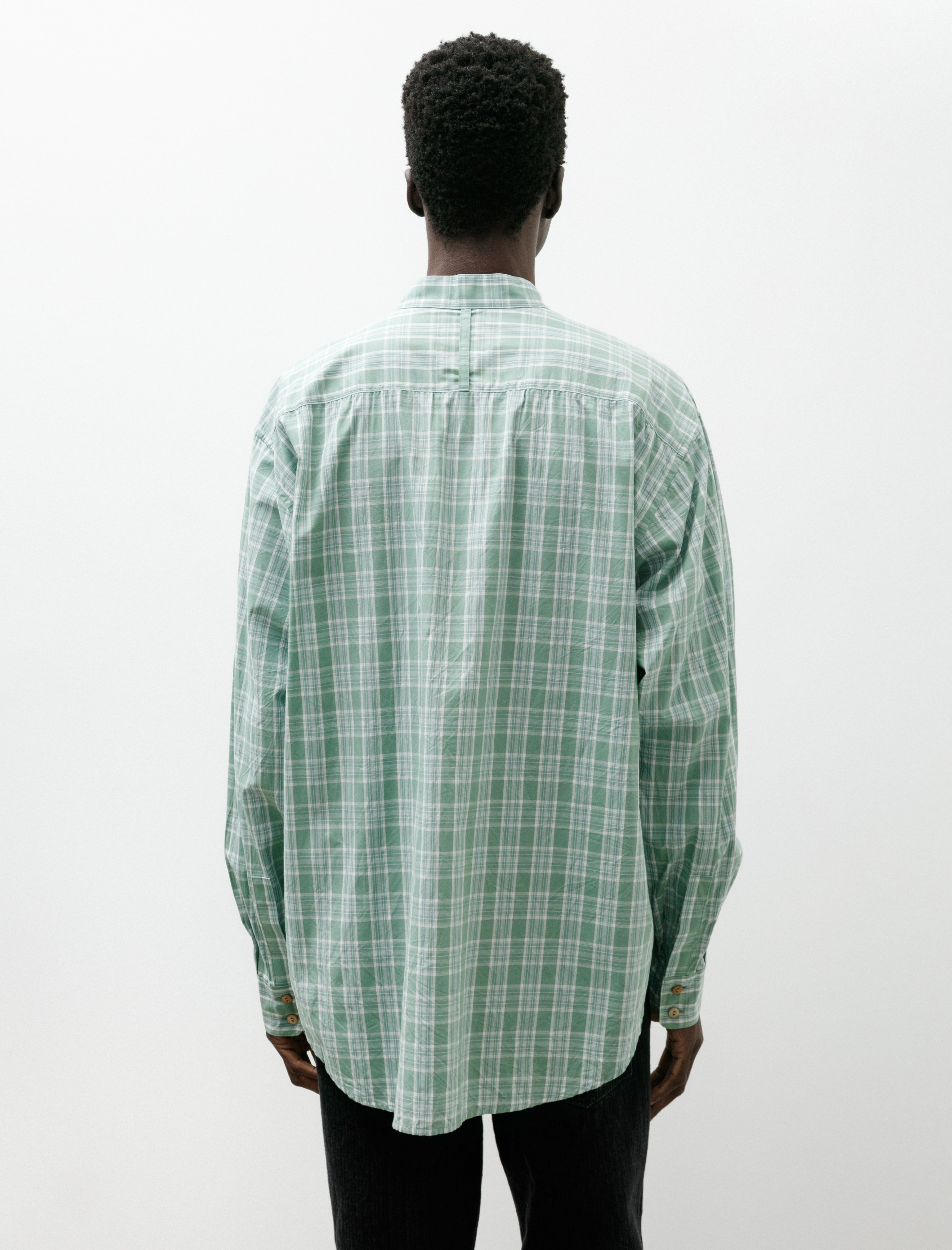Blackbird Band Collar Shirt Green Check