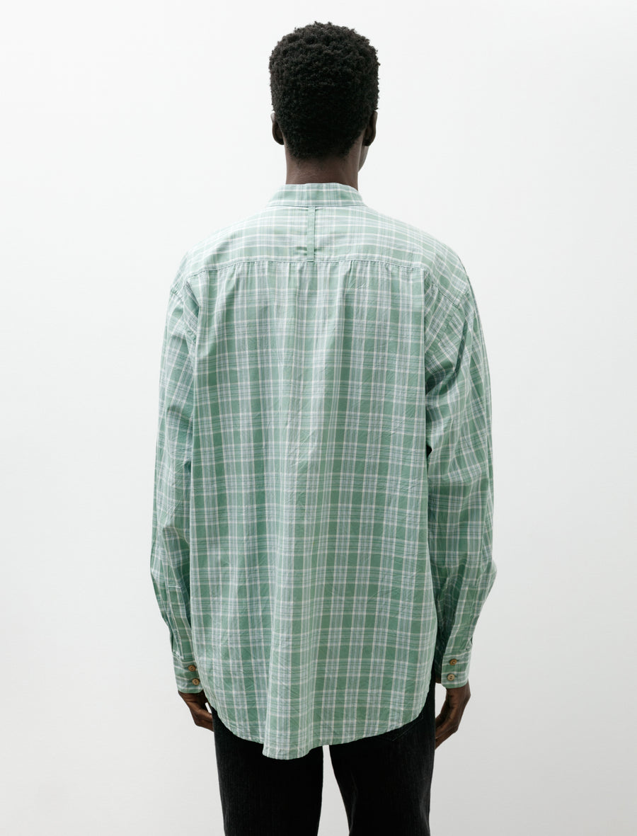 Band Collar Shirt Green Check - Image 2