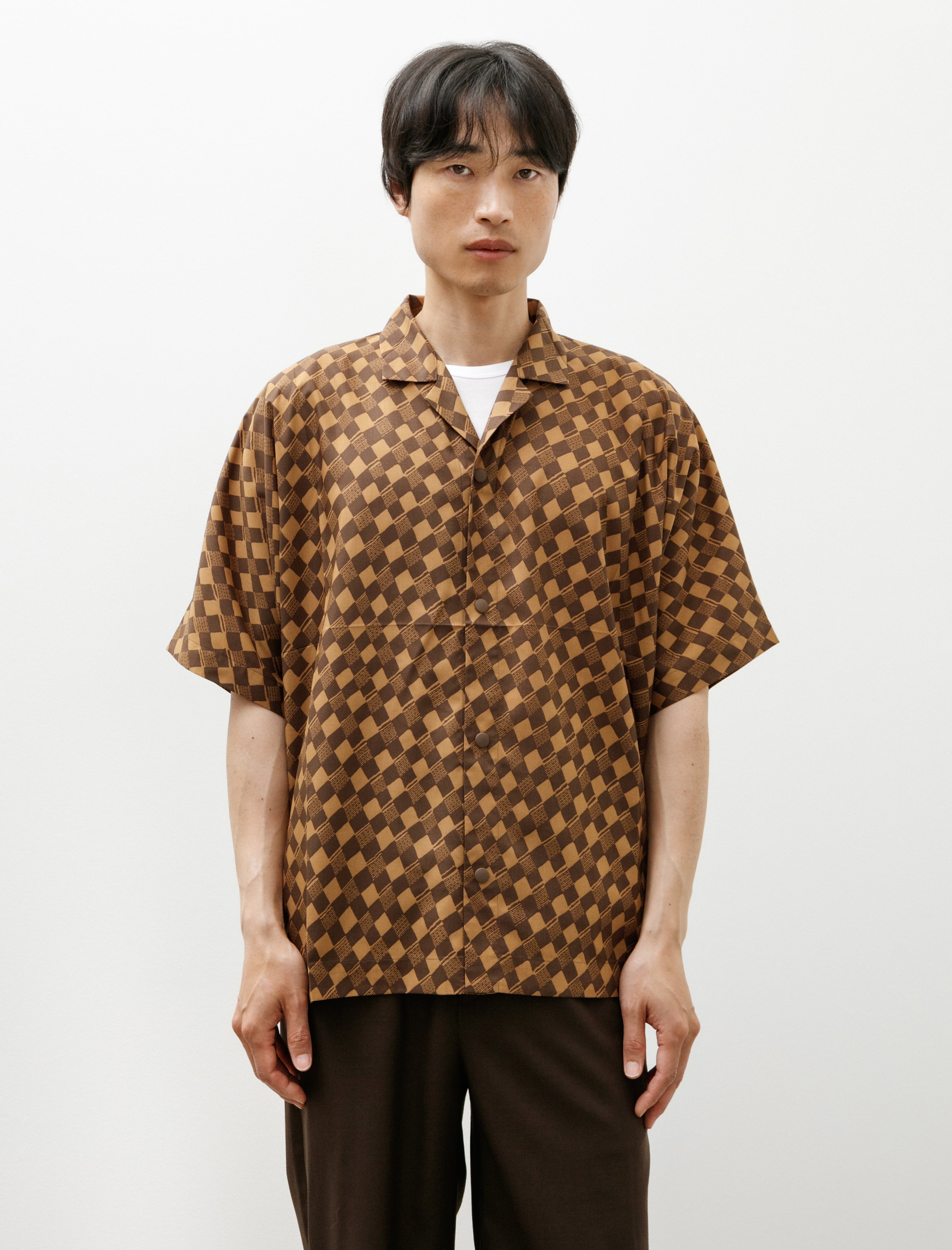 IM Mens Tie Pattern Shirt Dark Brown