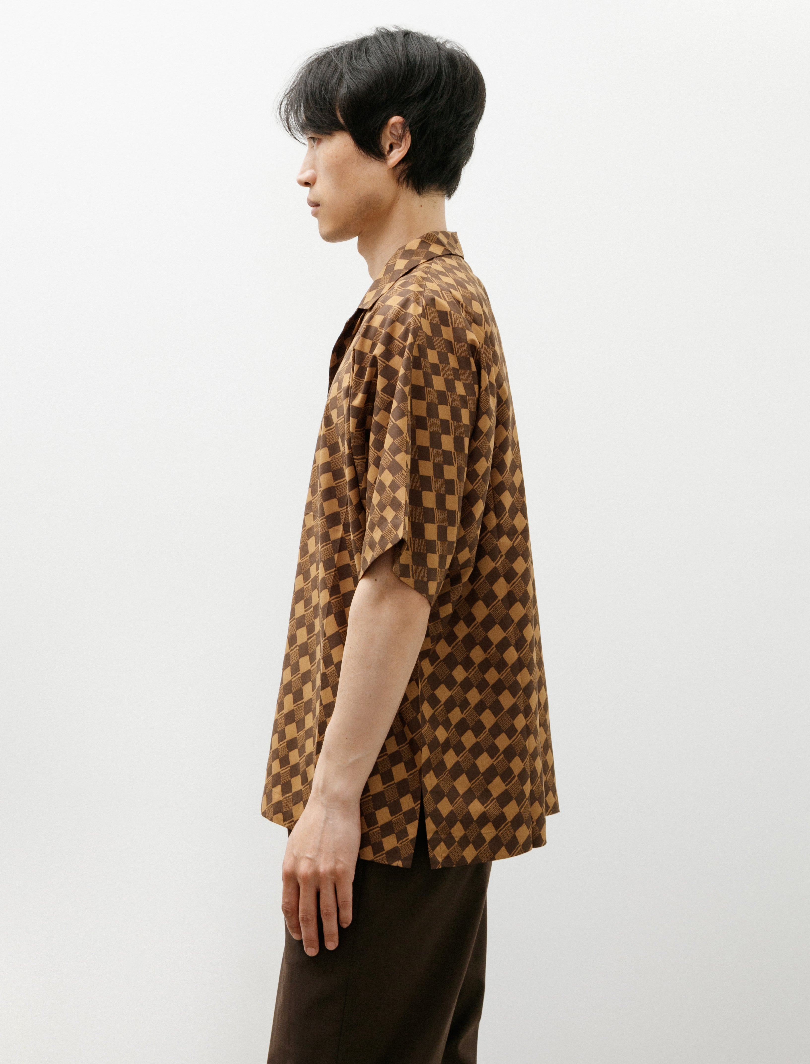IM Mens Tie Pattern Shirt Dark Brown