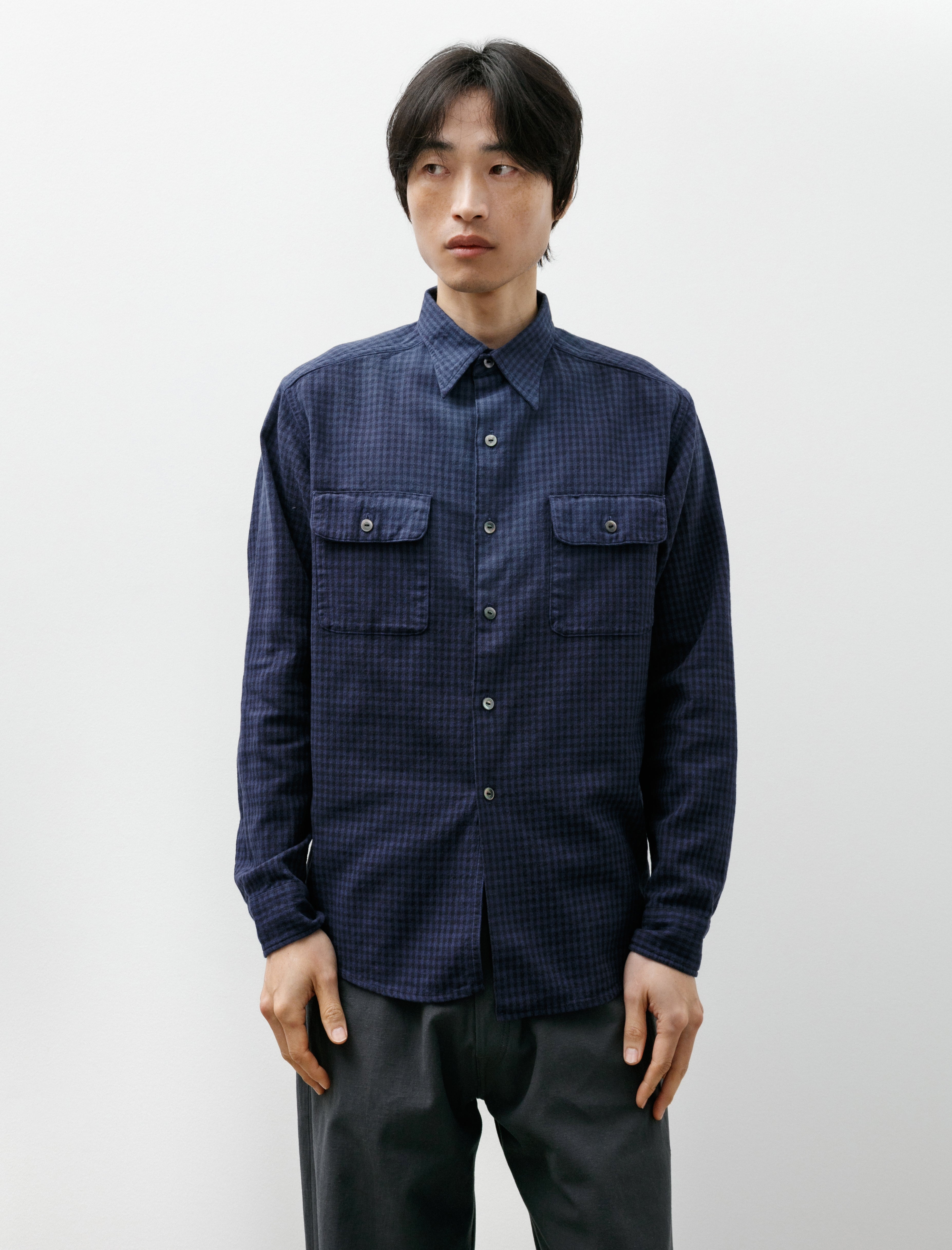 Taiga Takahashi Lot 117 Work Shirt Faded Navy Check