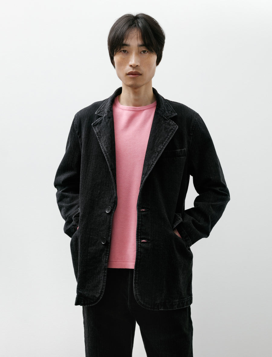 Washed Denim Jacket Herringbone Black - Image 1