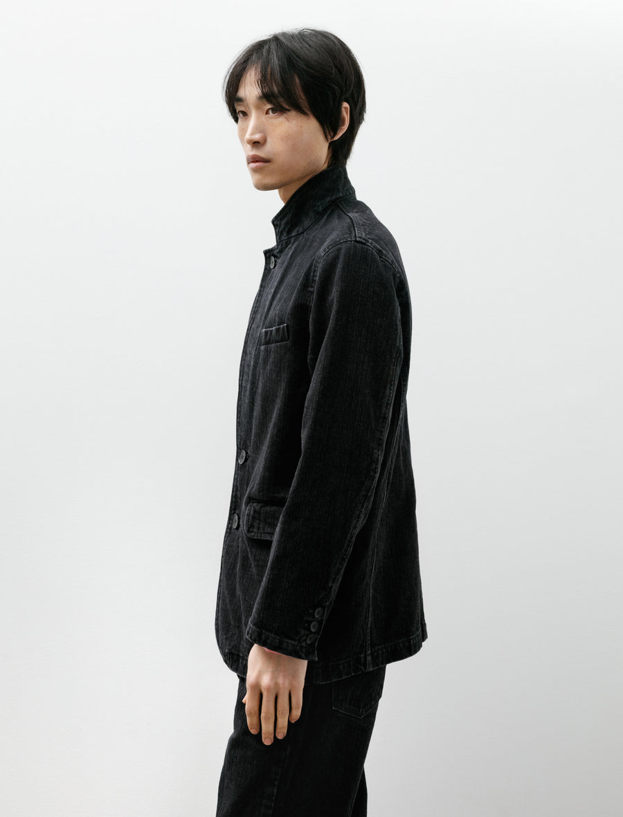Washed Denim Jacket Herringbone Black - Image 3