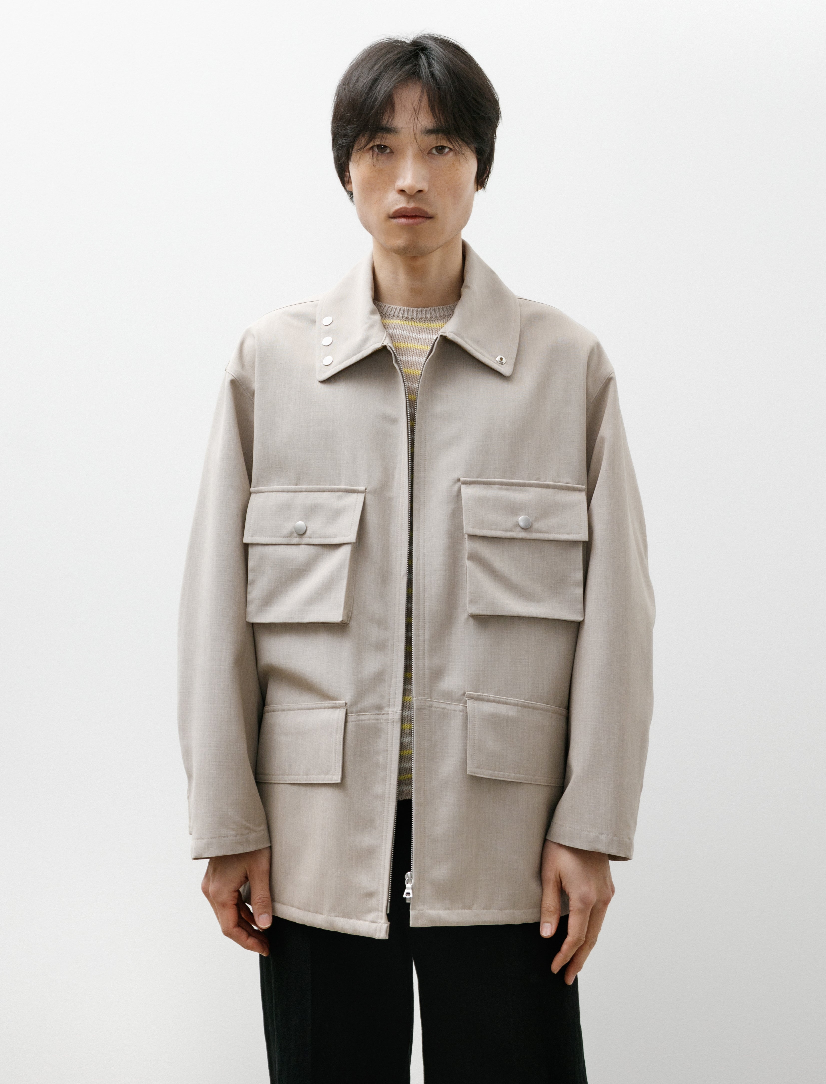 Auralee Wool Max Canvas Blouson Top Grey Beige