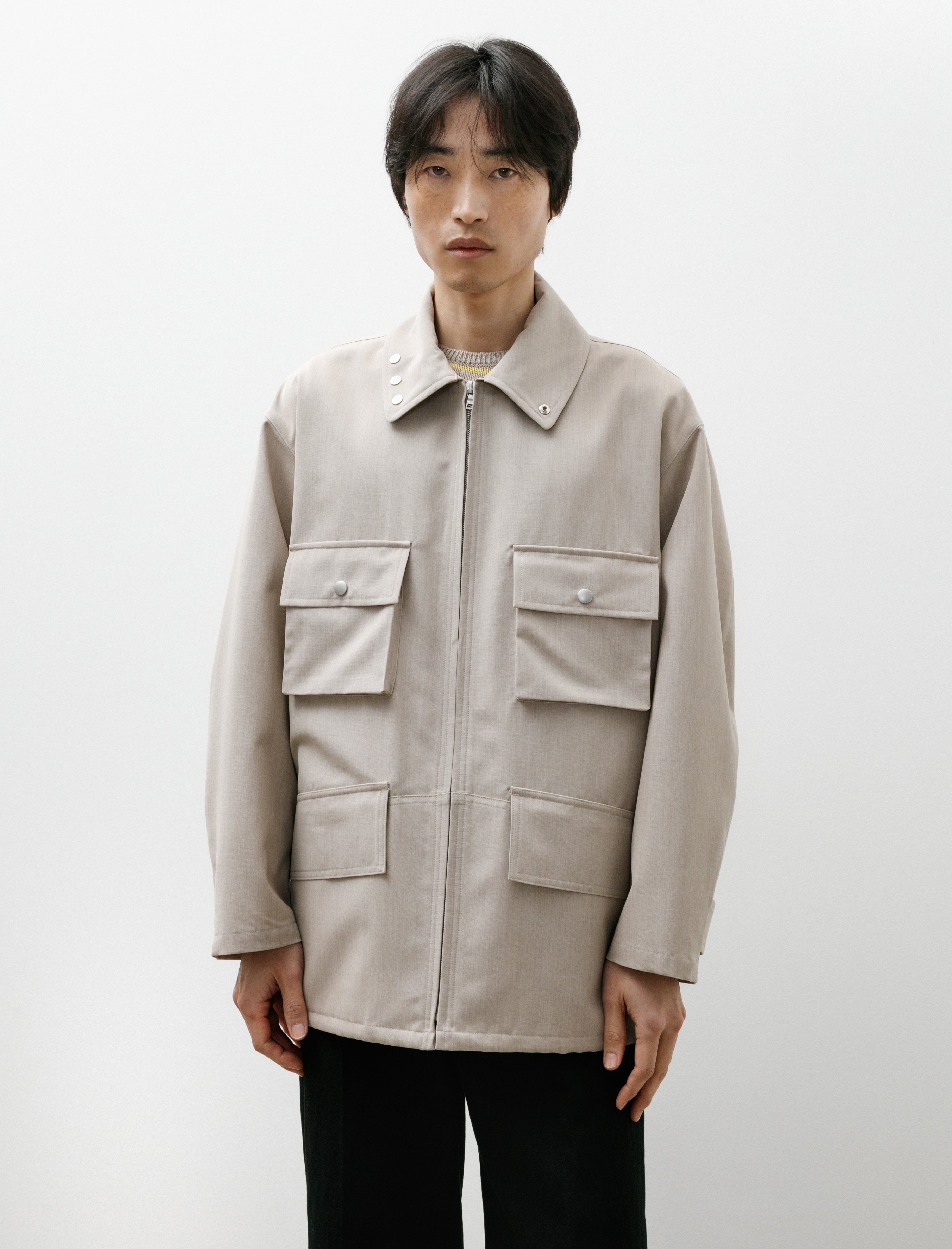 Auralee Wool Max Canvas Blouson Top Grey Beige
