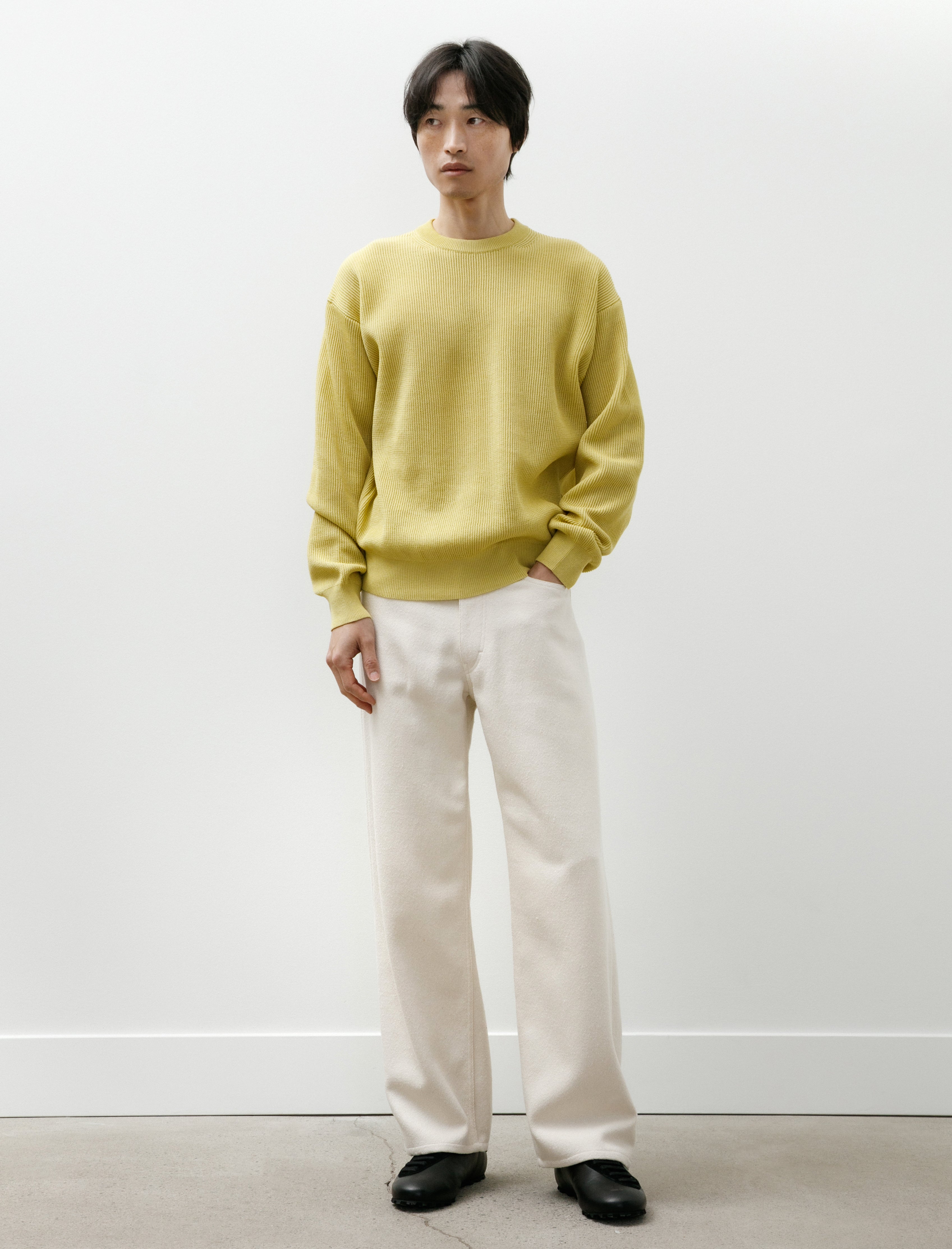 Auralee Silk Nep Denim 5P Wide Pants Ivory White