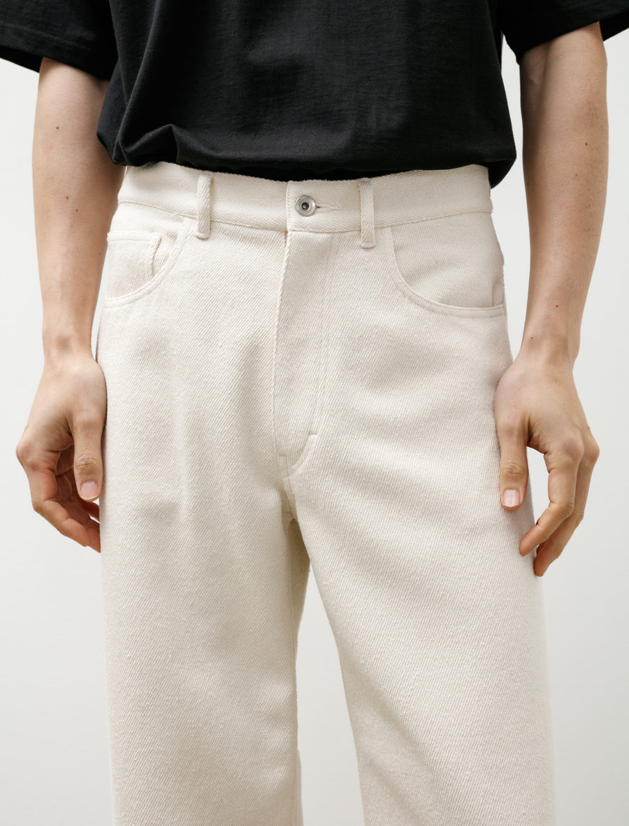 Silk Nep Denim 5P Wide Pants Ivory White - Image 7