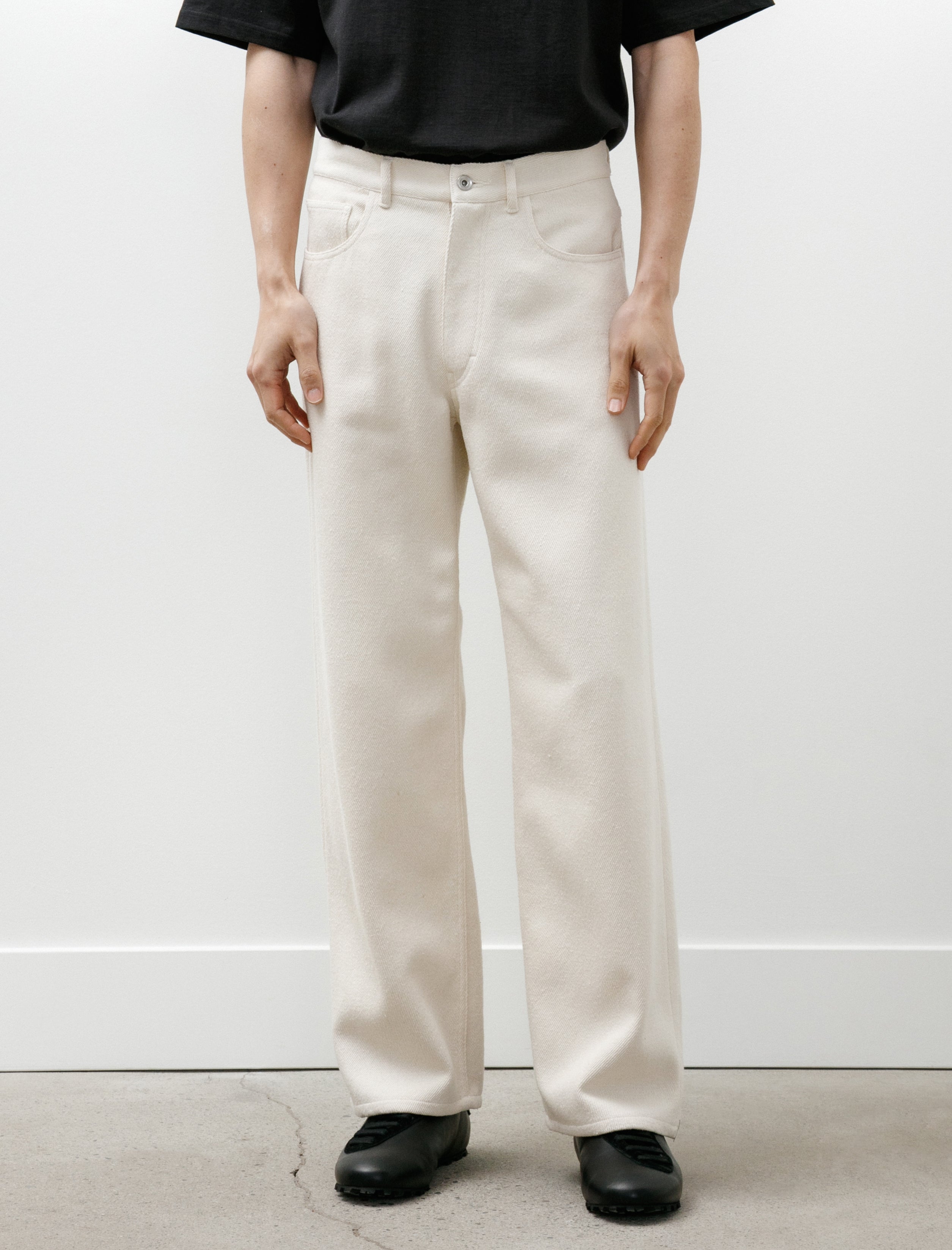 Auralee Silk Nep Denim 5P Wide Pants Ivory White