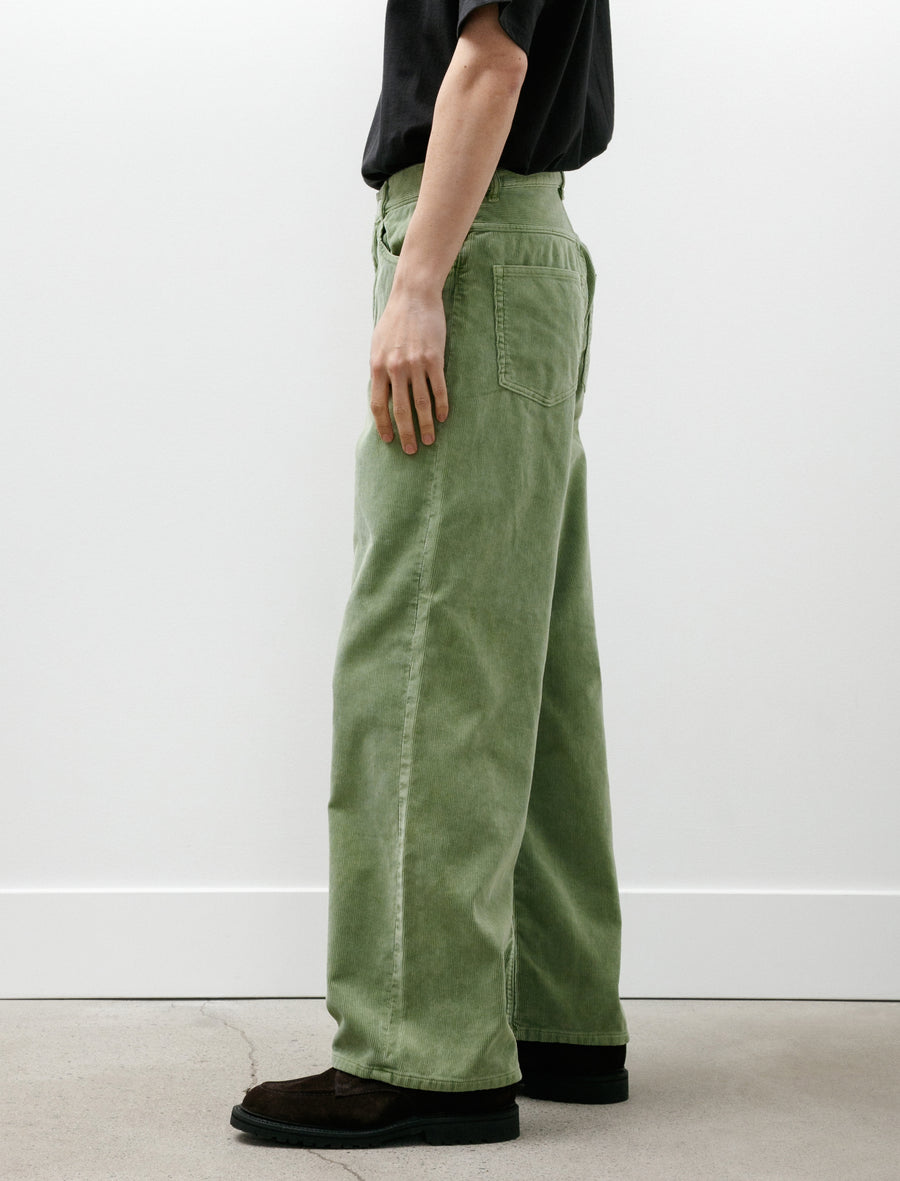 Auralee Garment Dyed Finx 5P Wide Pants Corduroy Dusty Green