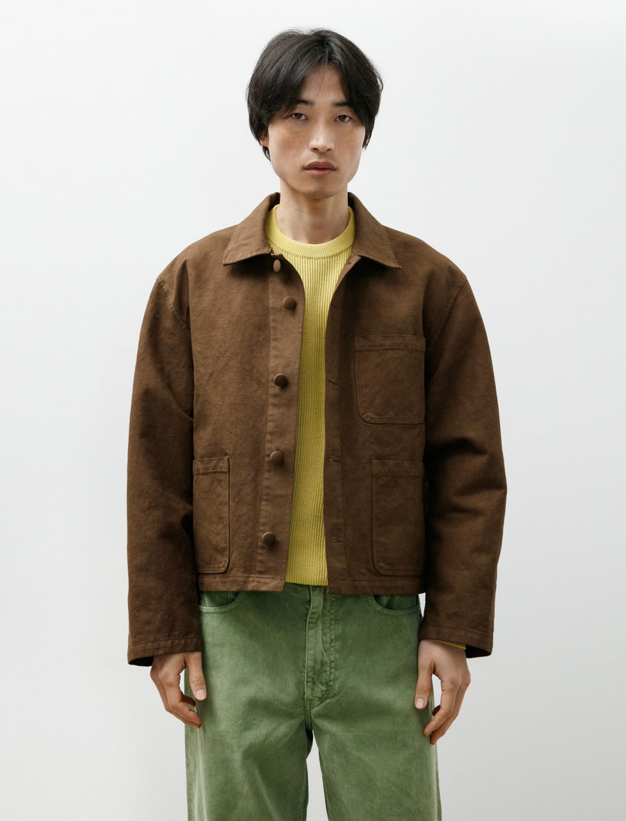 Garment-Dyed Organic Cotton Heavy Twill Jacket Dark Brown - Image 4