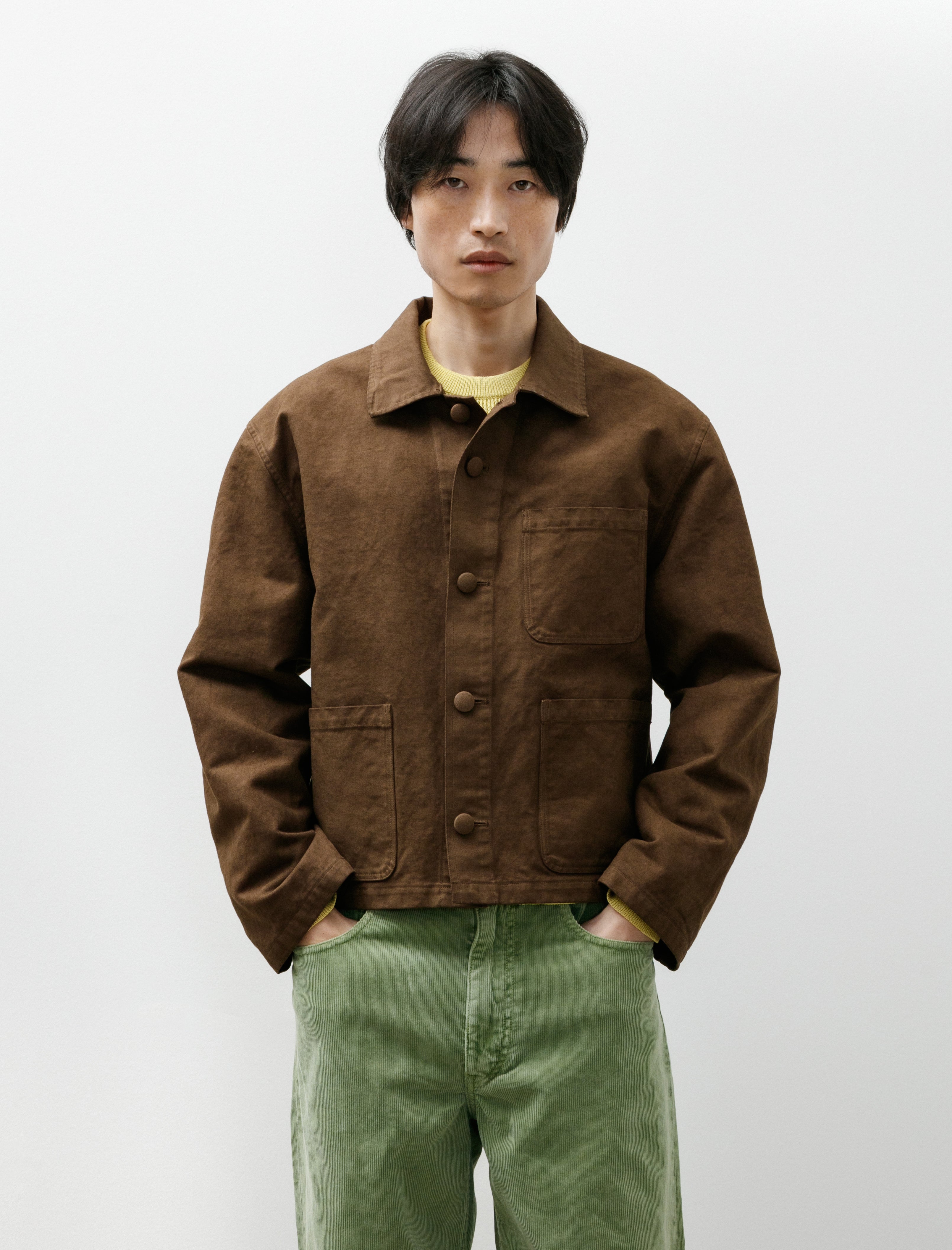 Auralee Garment-Dyed Organic Cotton Heavy Twill Jacket Dark Brown
