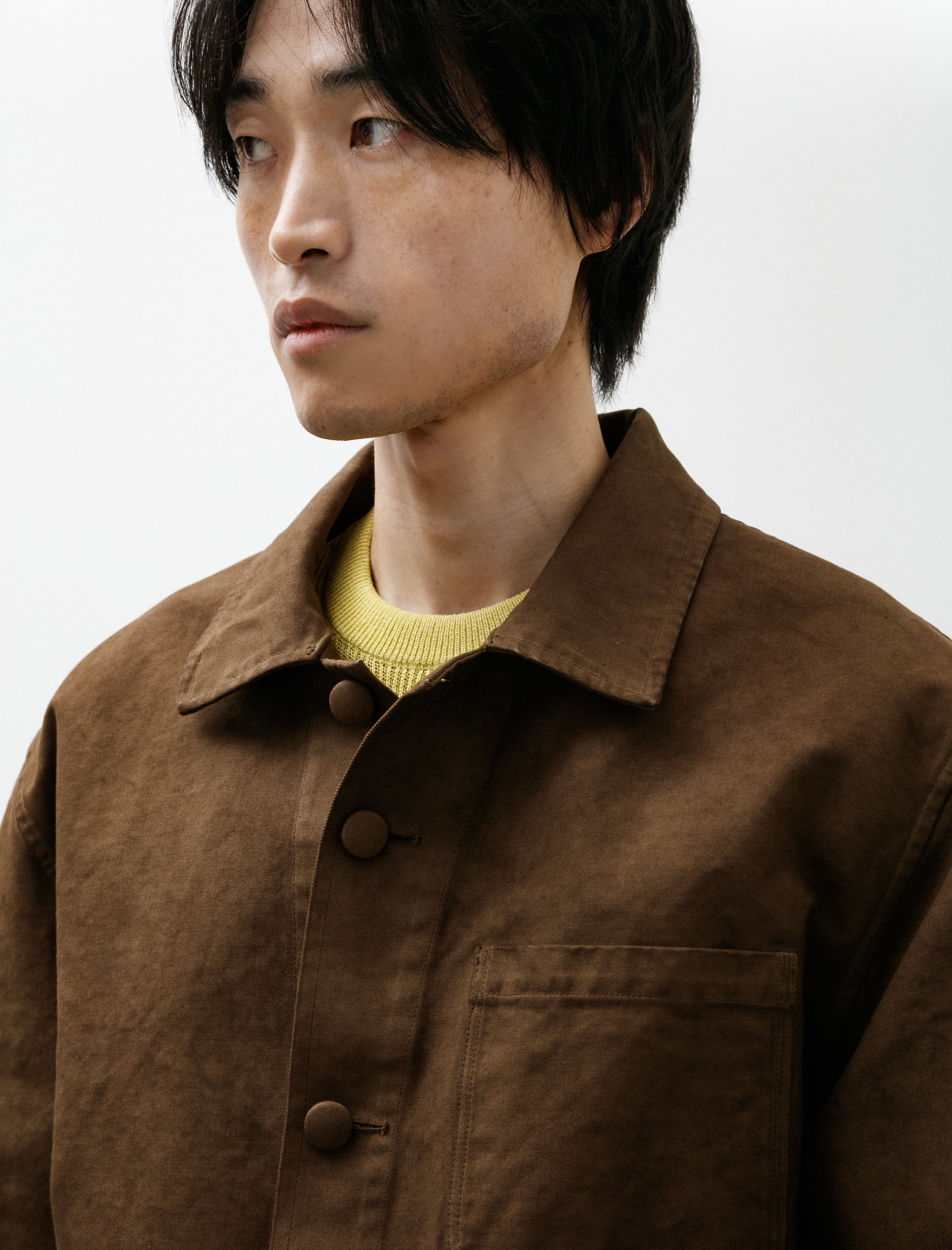 Auralee Garment-Dyed Organic Cotton Heavy Twill Jacket Dark Brown