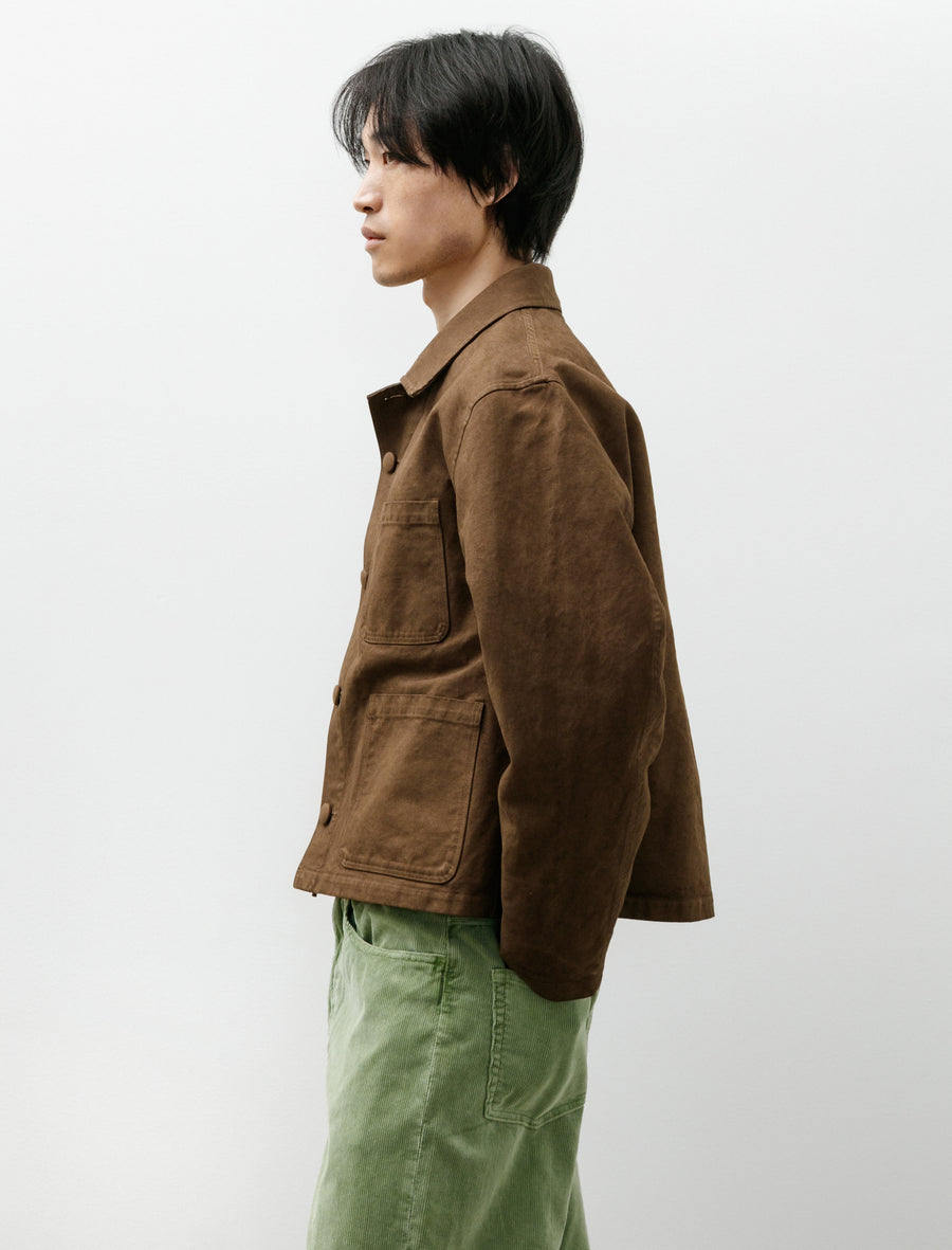 Garment-Dyed Organic Cotton Heavy Twill Jacket Dark Brown - Image 3