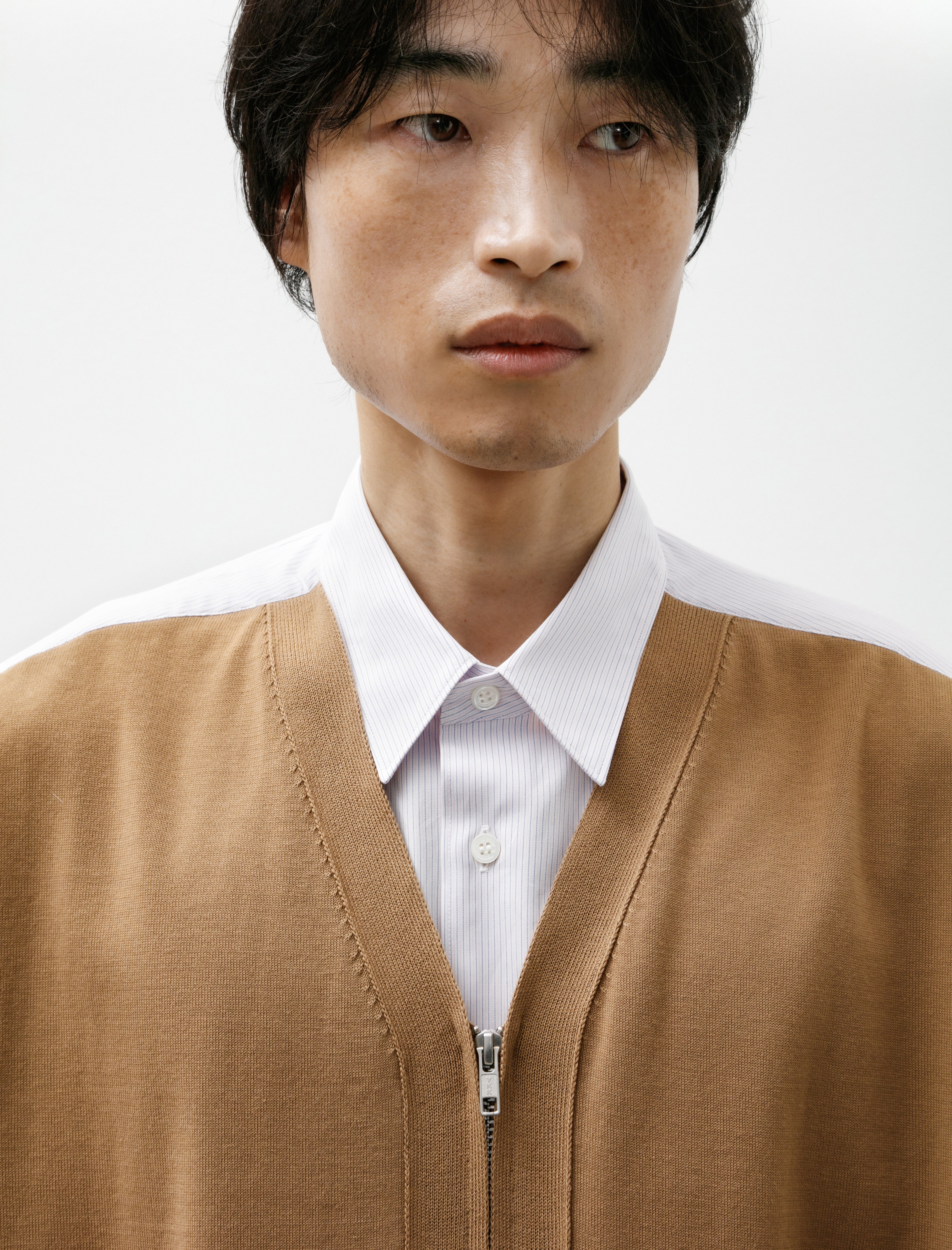Comme des Garçons Homme Cardigan Shirt Tan Pin Stripes