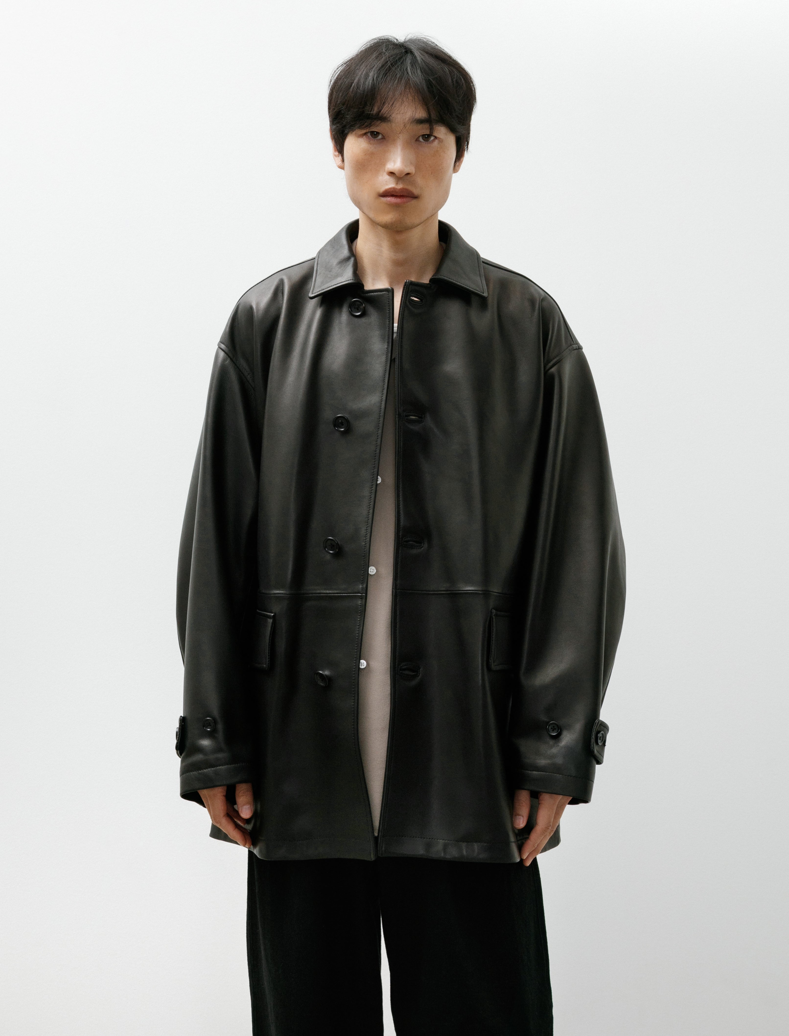 Graphpaper Lamb Leather Car Coat Black