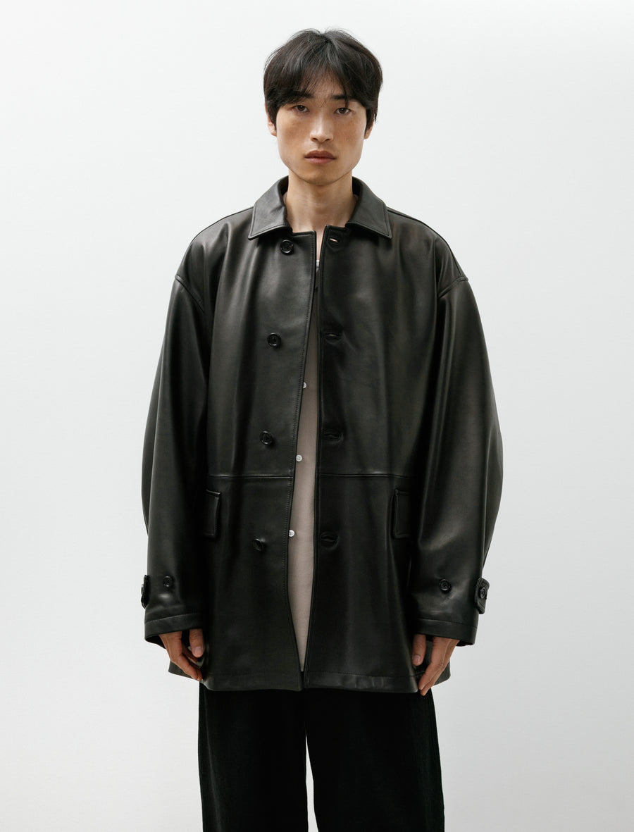 Lamb Leather Car Coat Black - Image 4