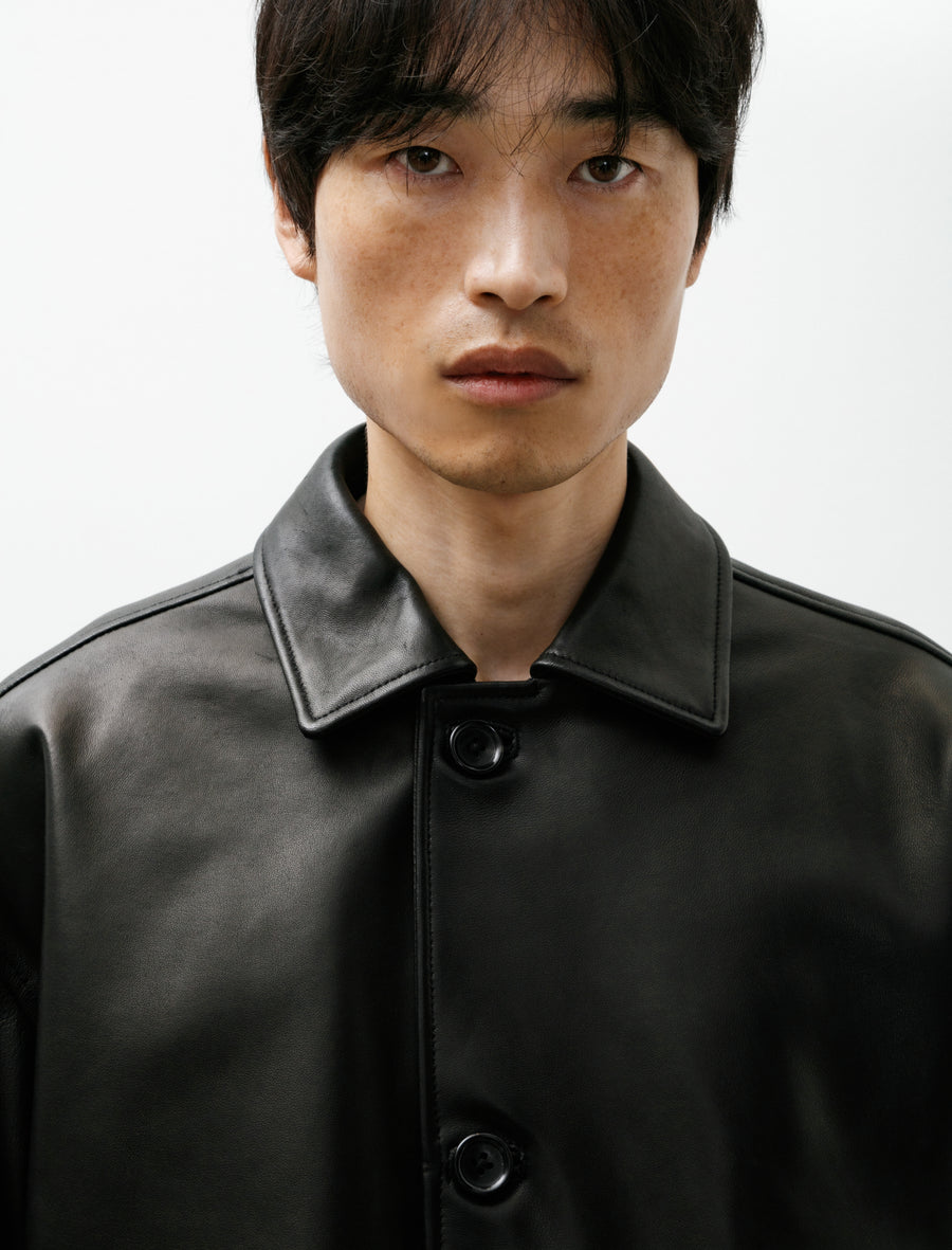 Lamb Leather Car Coat Black - Image 5