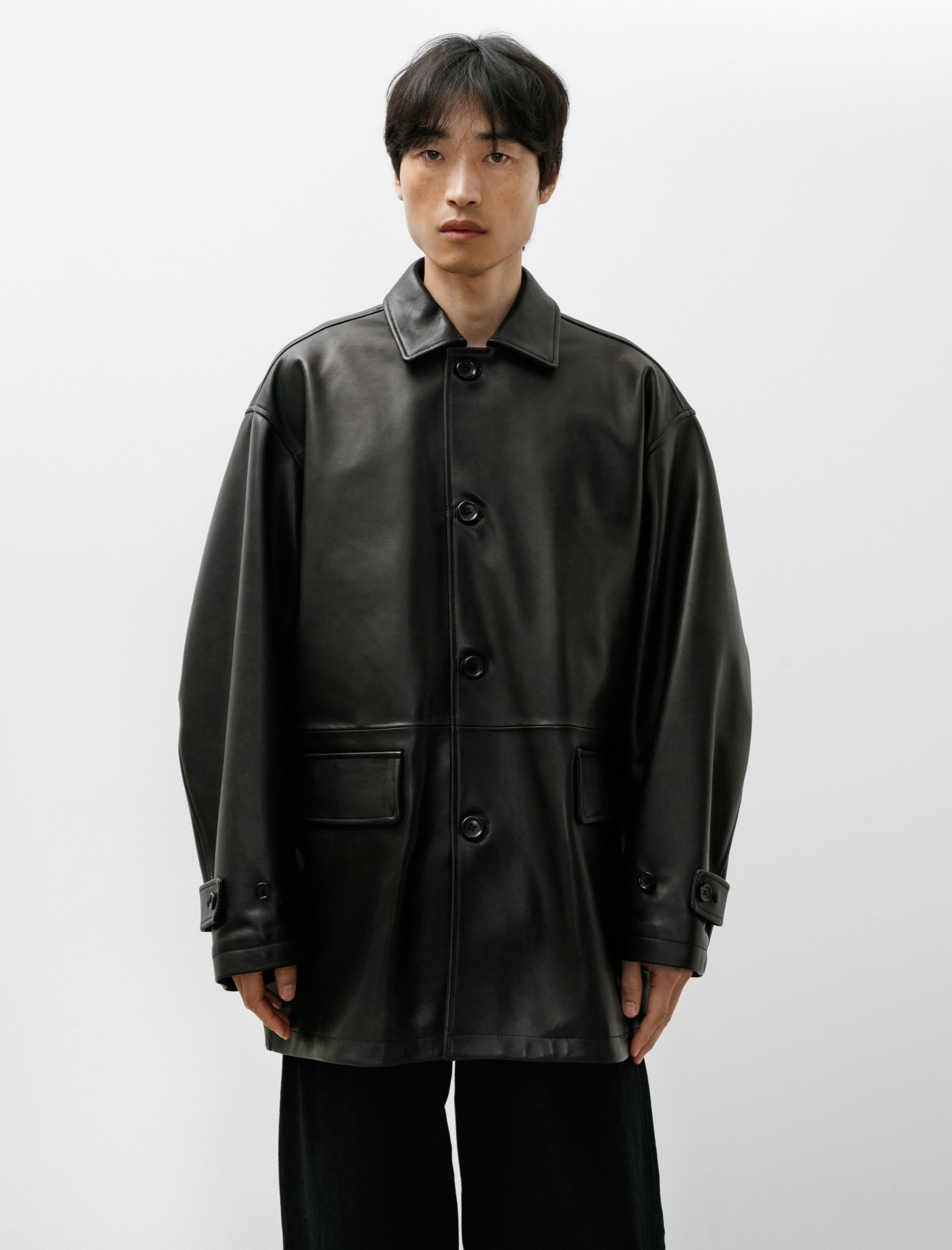 Graphpaper Lamb Leather Car Coat Black