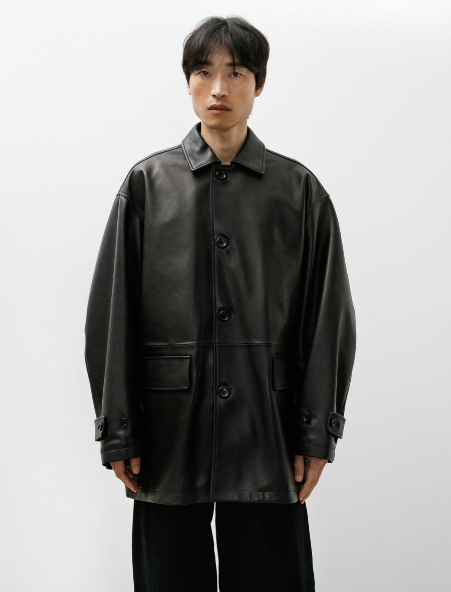 Lamb Leather Car Coat Black - Image 1