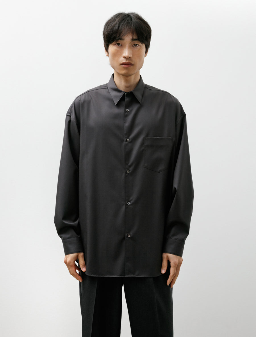 Extra Fine Wool Oversized Regular Collar Shirt Charcoal - Image 1