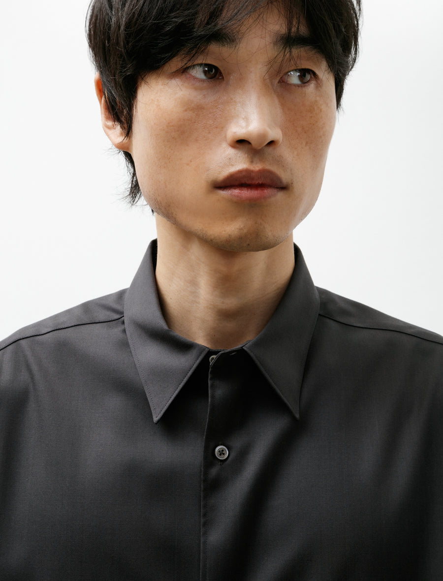 Extra Fine Wool Oversized Regular Collar Shirt Charcoal - Image 4
