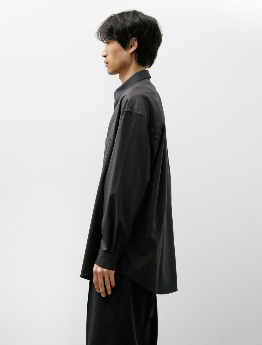 Extra Fine Wool Oversized Regular Collar Shirt Charcoal - Image 3