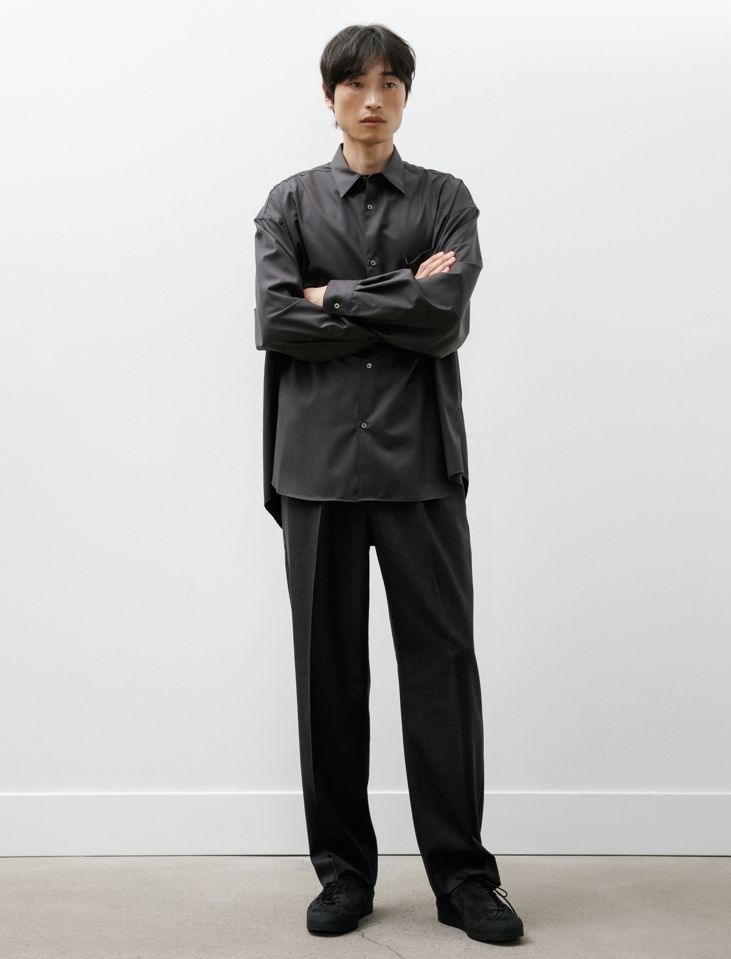 Graphpaper Extra Fine Wool Oversized Regular Collar Shirt Charcoal