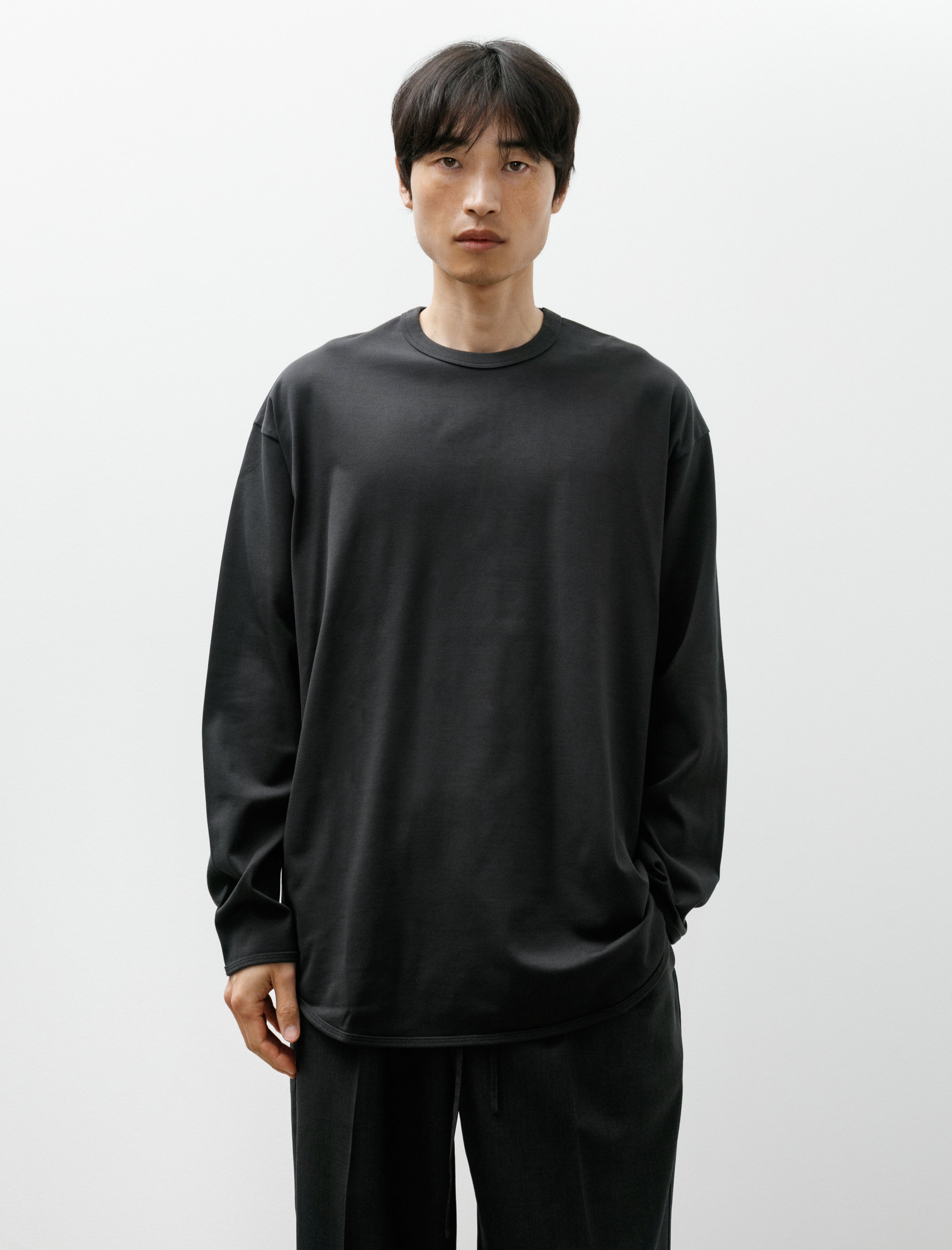 Graphpaper Tri Spun Cotton Crew Neck Binder L/S Tee Charcoal