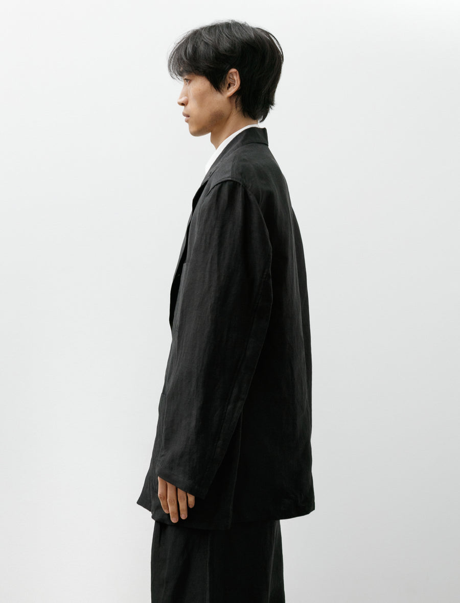 Linen Cupro Back Satin Work Jacket Black - Image 3