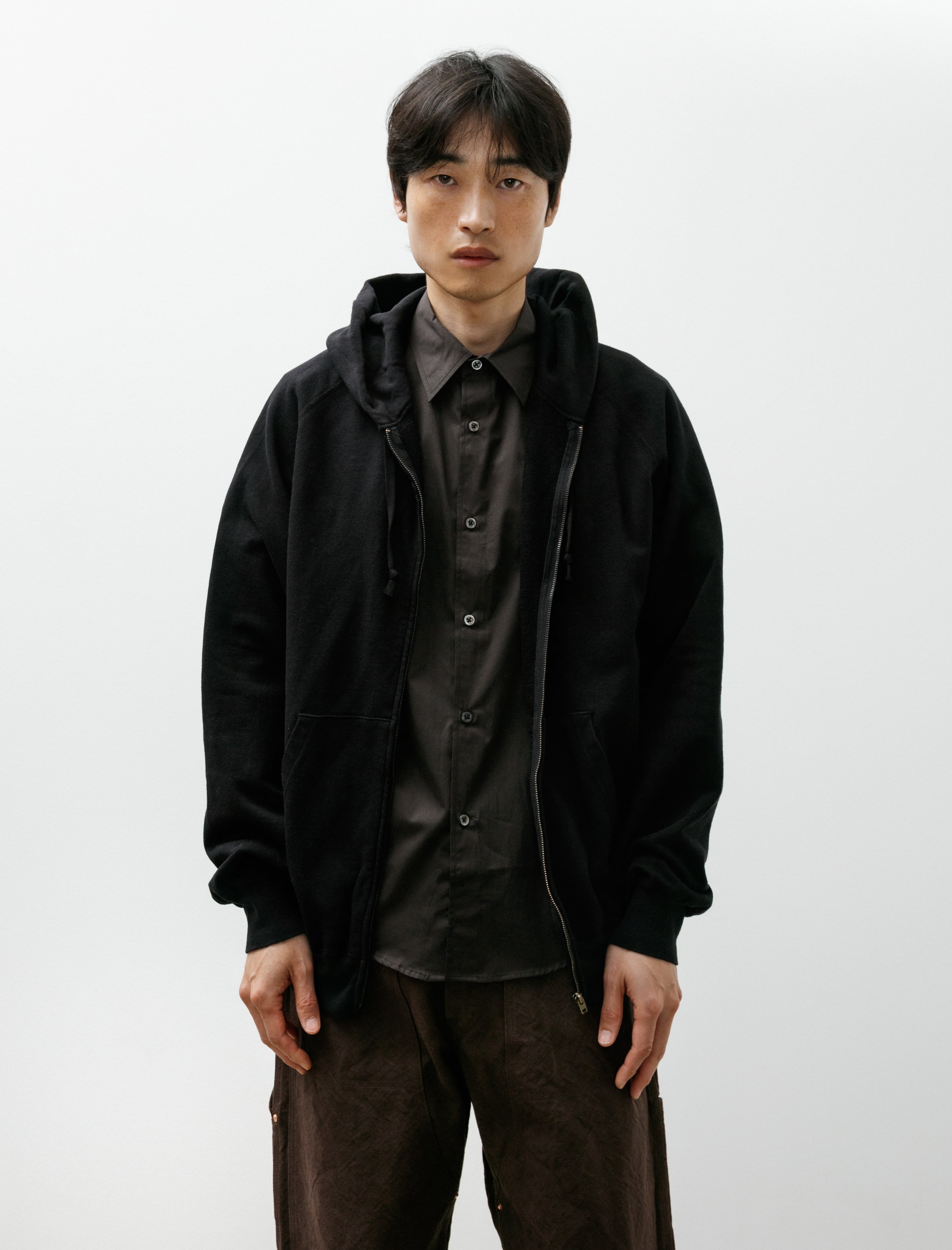 Comoli LW Cotton Fleece Zip Hoodie Black
