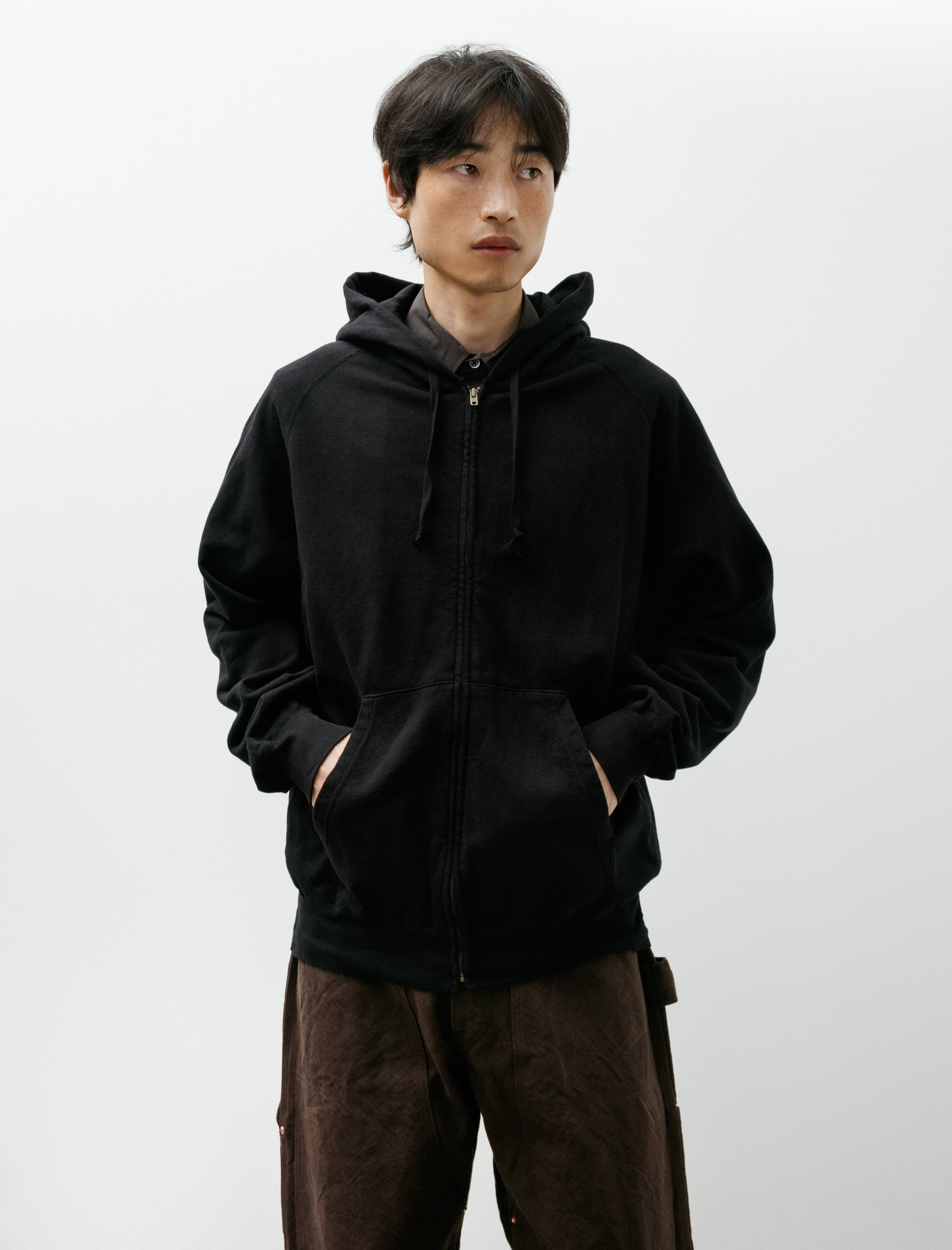 Comoli LW Cotton Fleece Zip Hoodie Black
