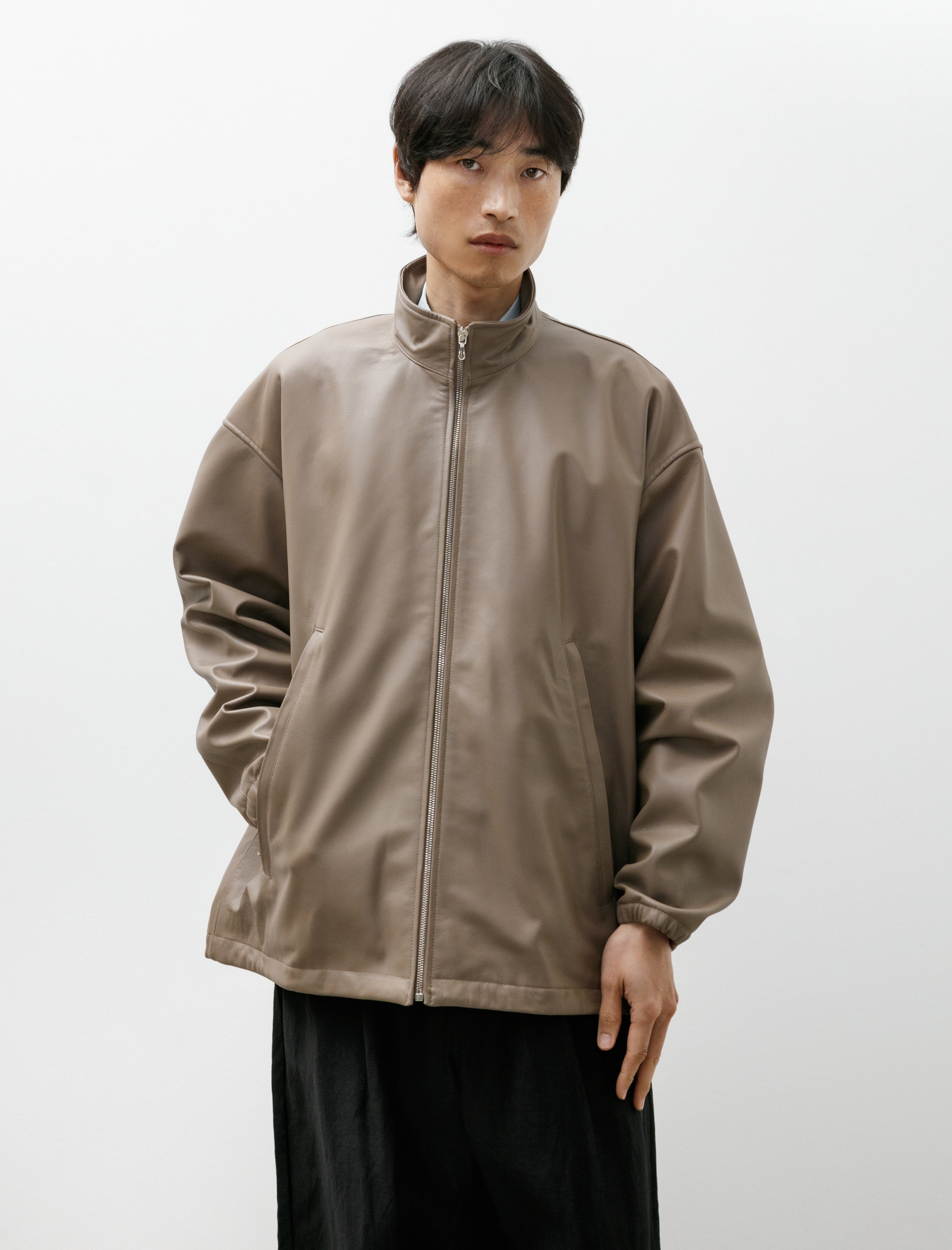 Graphpaper Lamb Leather Track Jacket Taupe