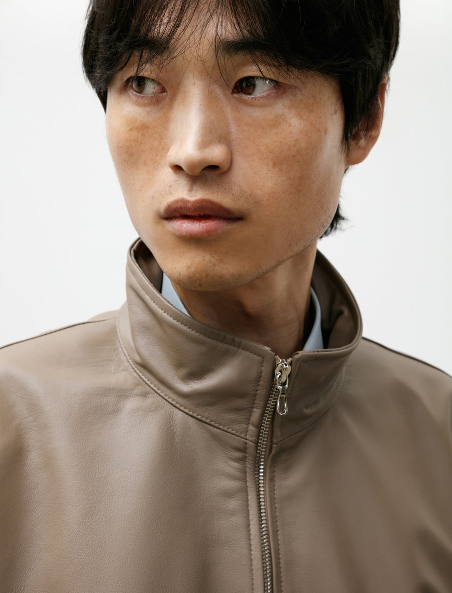Lamb Leather Track Jacket Taupe - Image 5