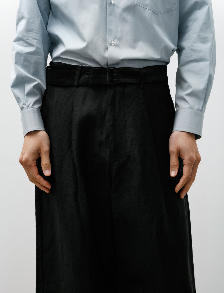 Linen Cupro Back Satin Belted Pants Black - Image 7