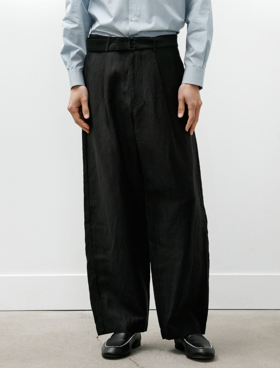 Linen Cupro Back Satin Belted Pants Black - Image 4