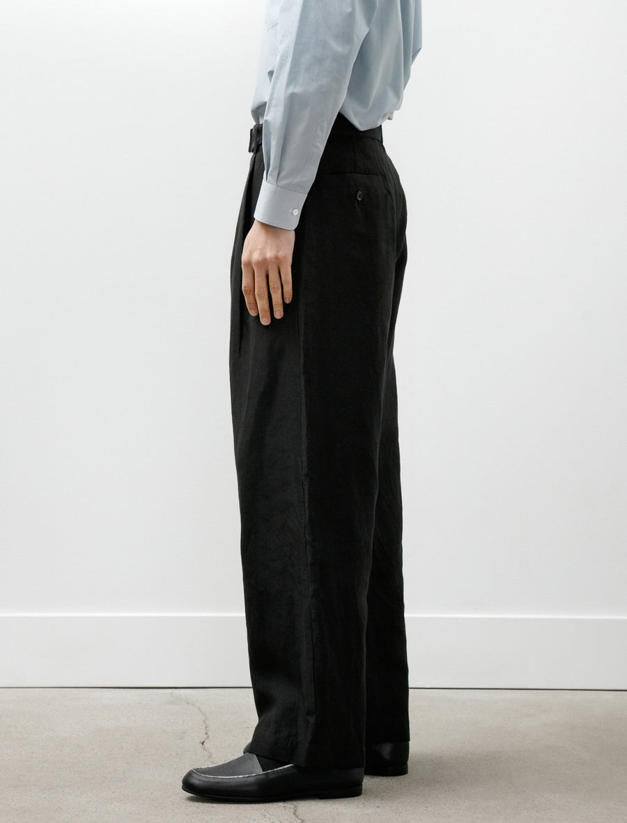 Linen Cupro Back Satin Belted Pants Black - Image 6