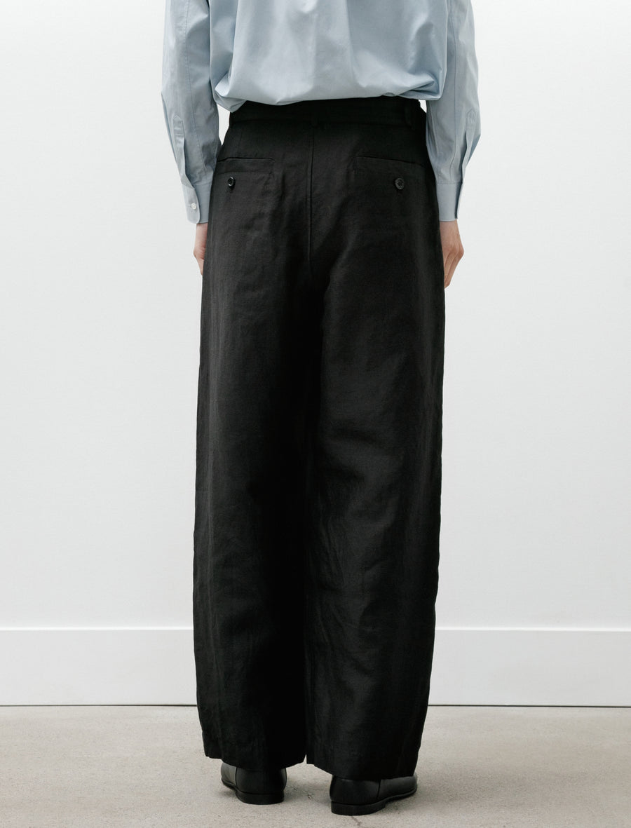Linen Cupro Back Satin Belted Pants Black - Image 5