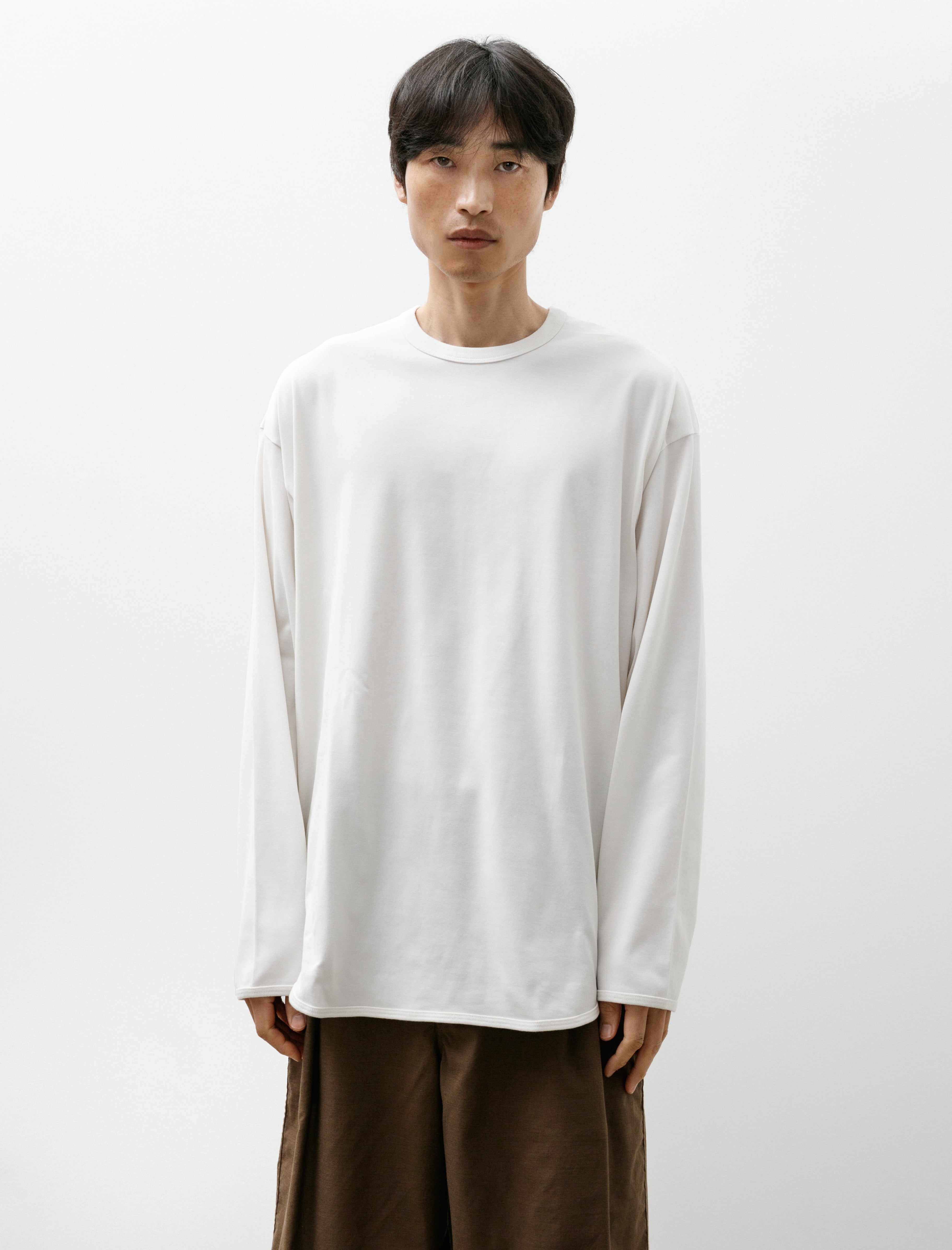 Graphpaper Tri Spun Cotton Crew Neck Binder L/S Tee Pearl White
