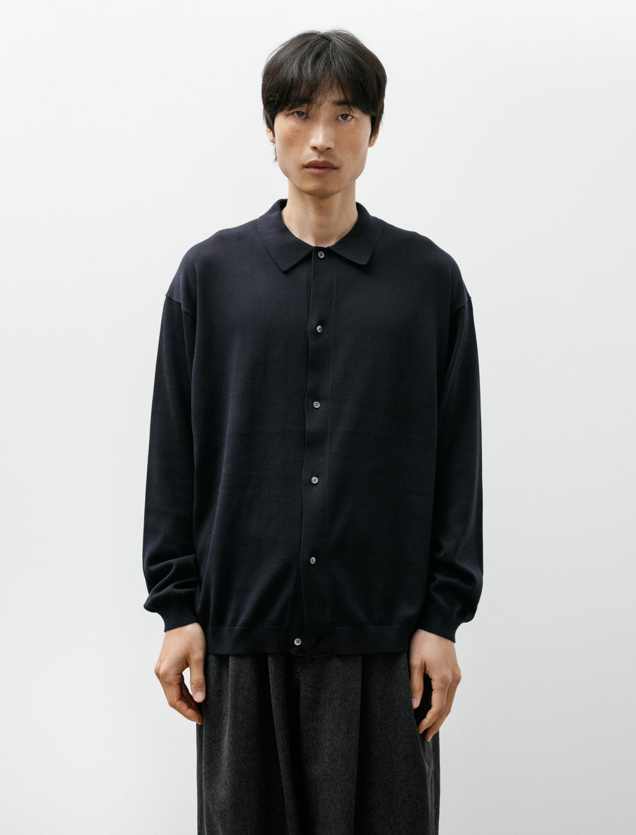 Suvin High Gauge Knit Oversized L/S Shirt Navy - Image 1