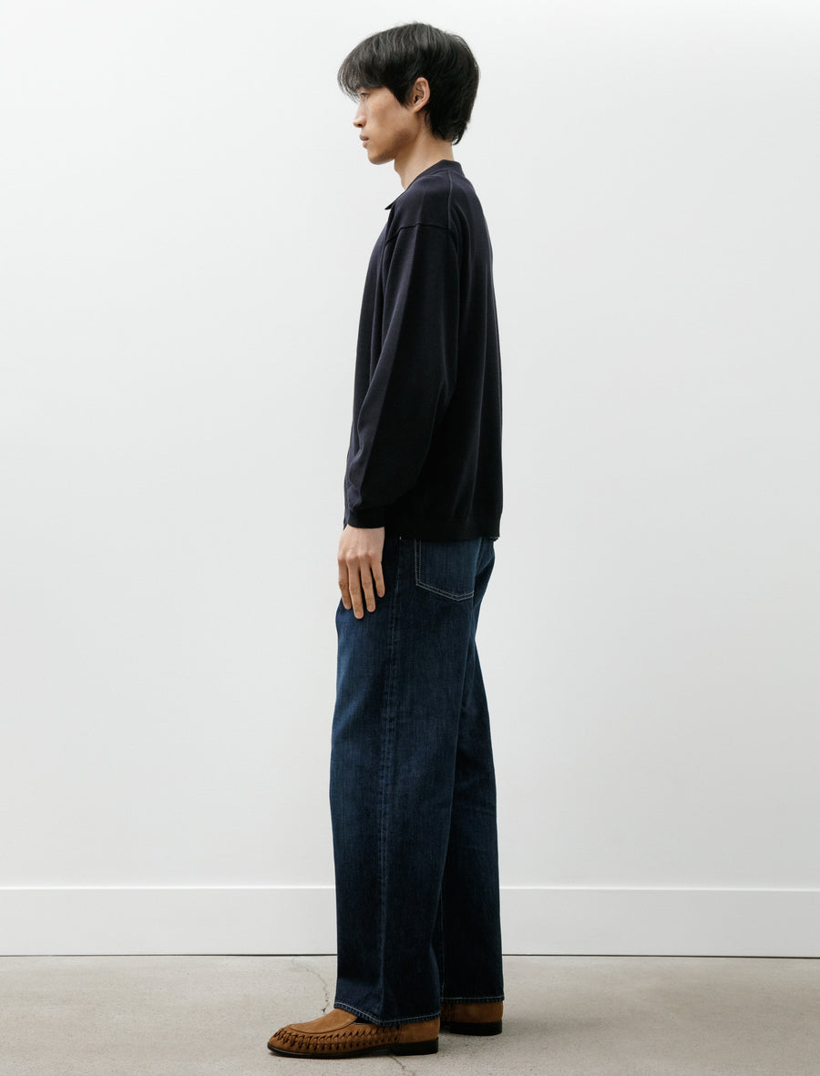 Selvage Denim Five Pocket Wide Straight Pants Indigo Dark Fade - Image 3