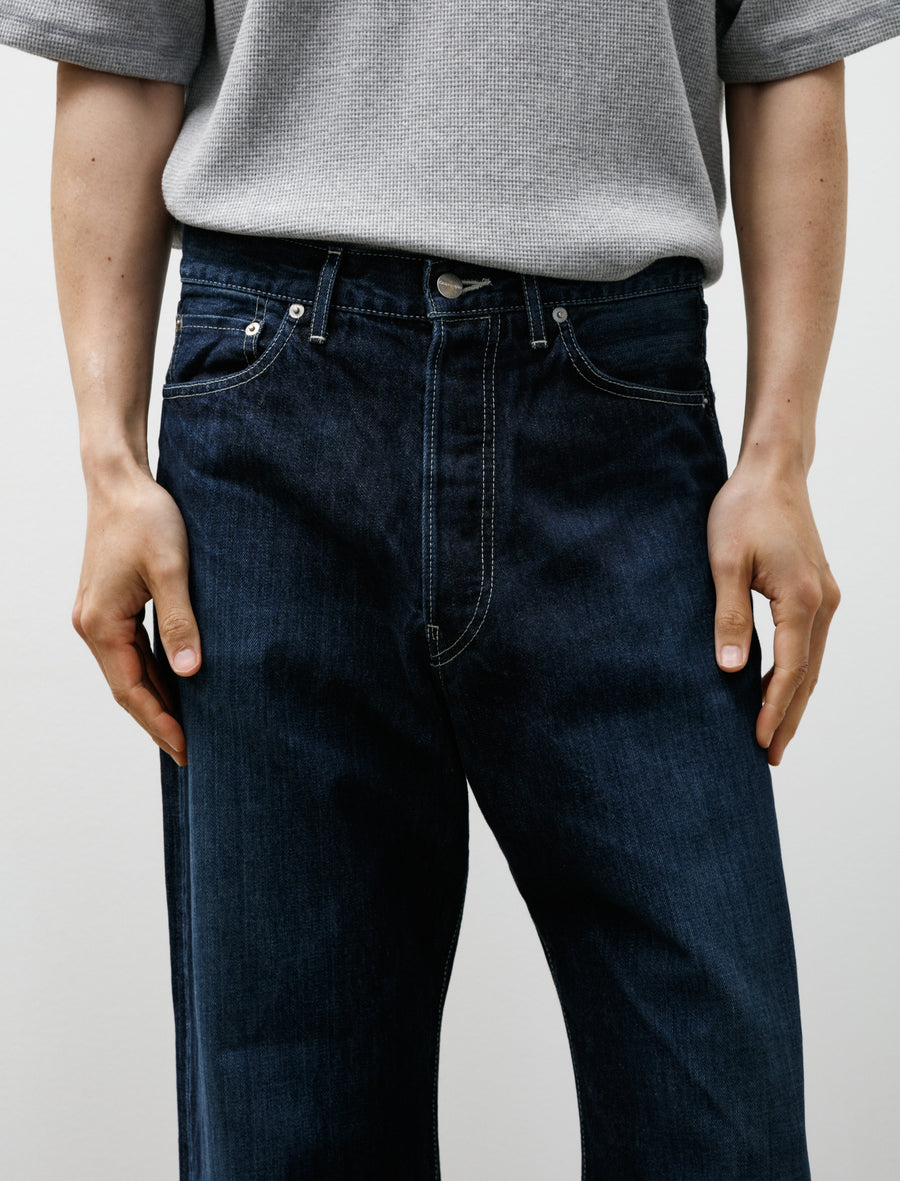 Selvage Denim Five Pocket Wide Straight Pants Indigo Dark Fade - Image 7