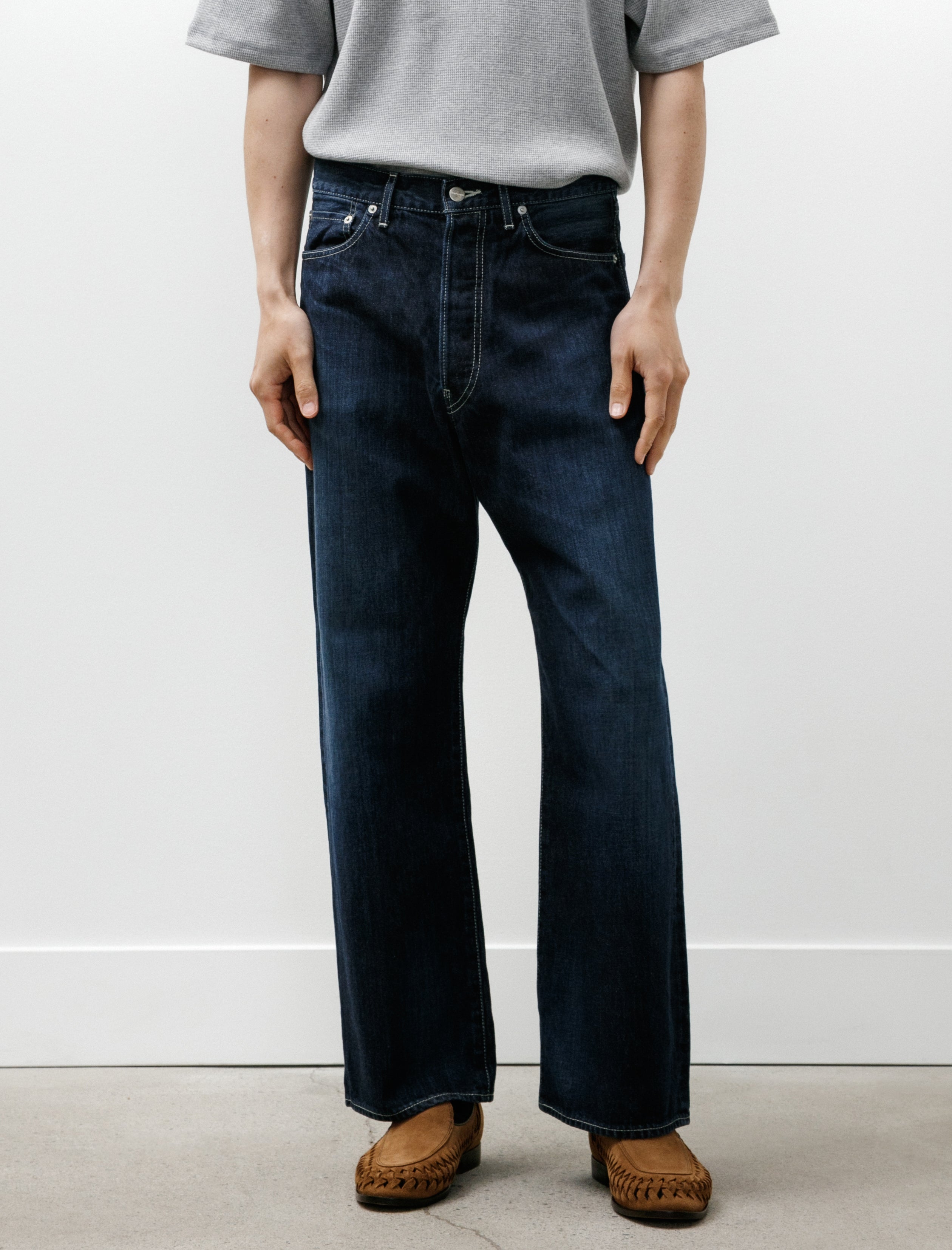 Graphpaper Selvage Denim Five Pocket Wide Straight Pants Indigo Dark Fade