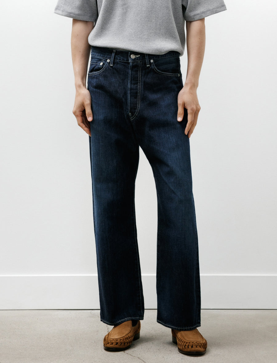 Selvage Denim Five Pocket Wide Straight Pants Indigo Dark Fade - Image 4