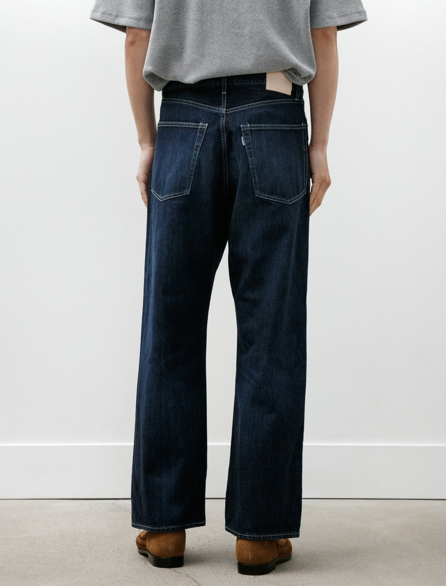 Selvage Denim Five Pocket Wide Straight Pants Indigo Dark Fade - Image 5